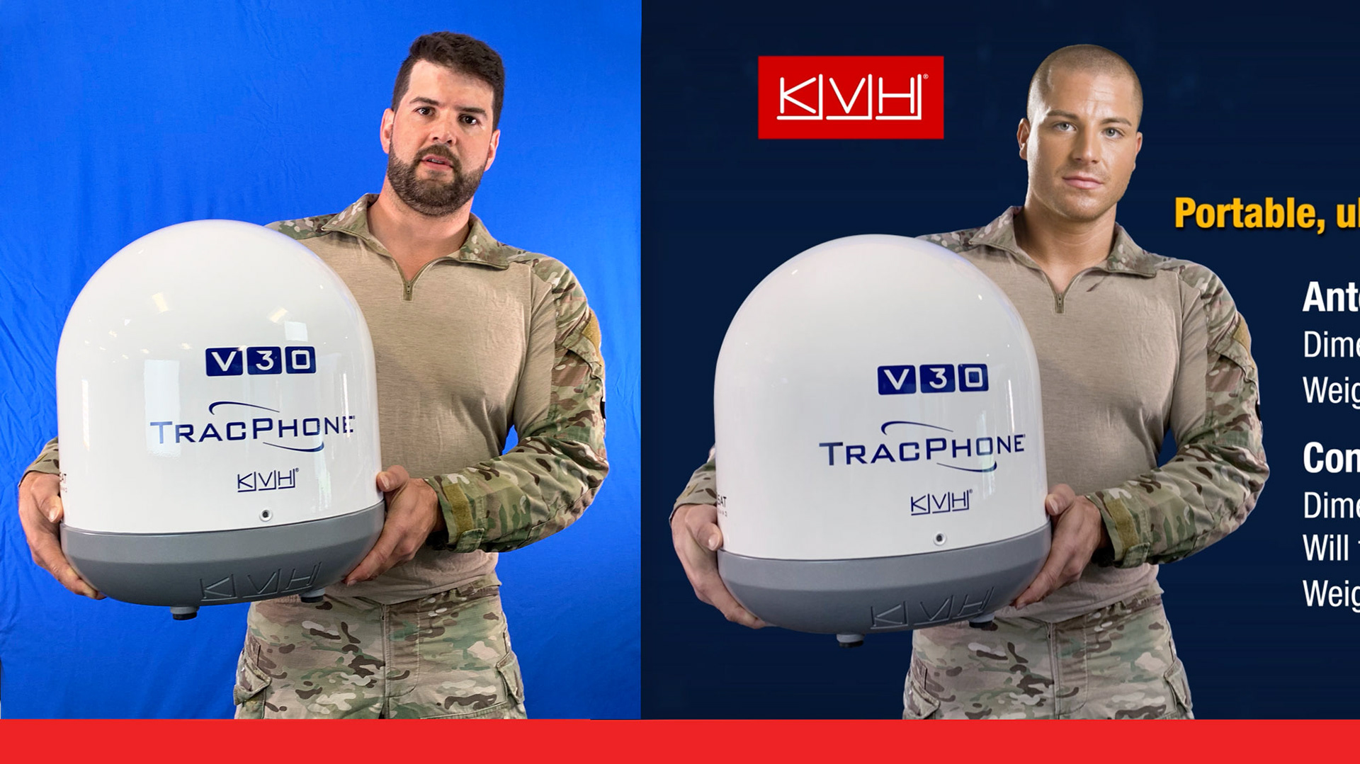 Image soldier holding dome, VSAT antenna.
