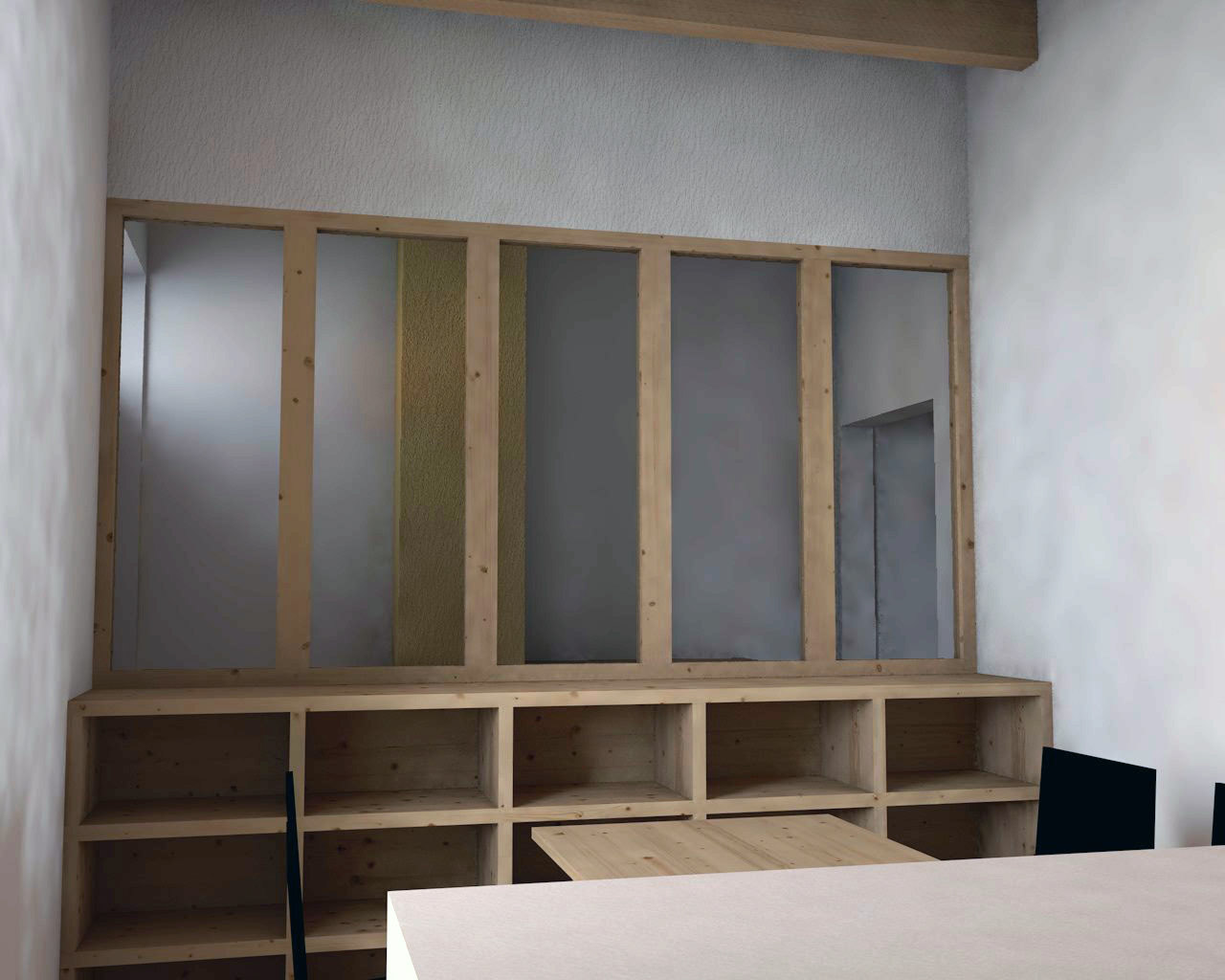 vue 3D _ ouverture de la cloison entre la cuisine et le couloir