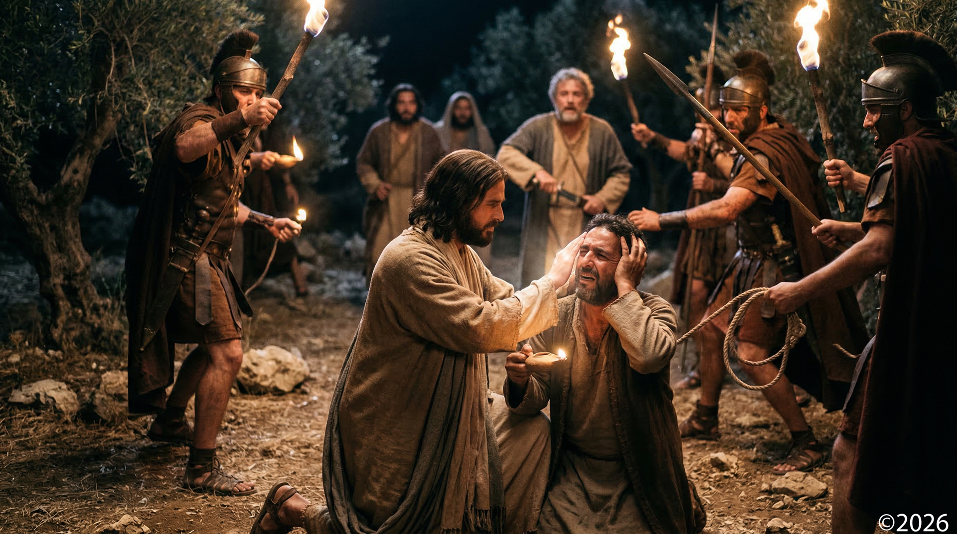 Jesus Heals a Servant's Severed Ear While He Is Being Arrested Luke 22:50-51