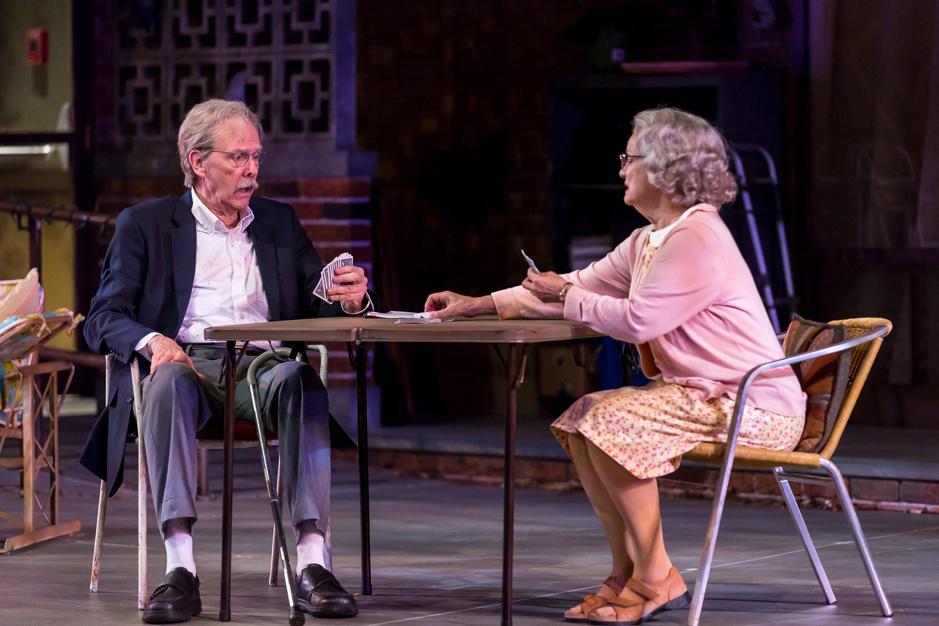 John Reeger as Weller Martin and Paula Scrofano as Fonsia Dorsey in the 2017 Drury Lane, Oakbrook, IL, production of Gin Game.