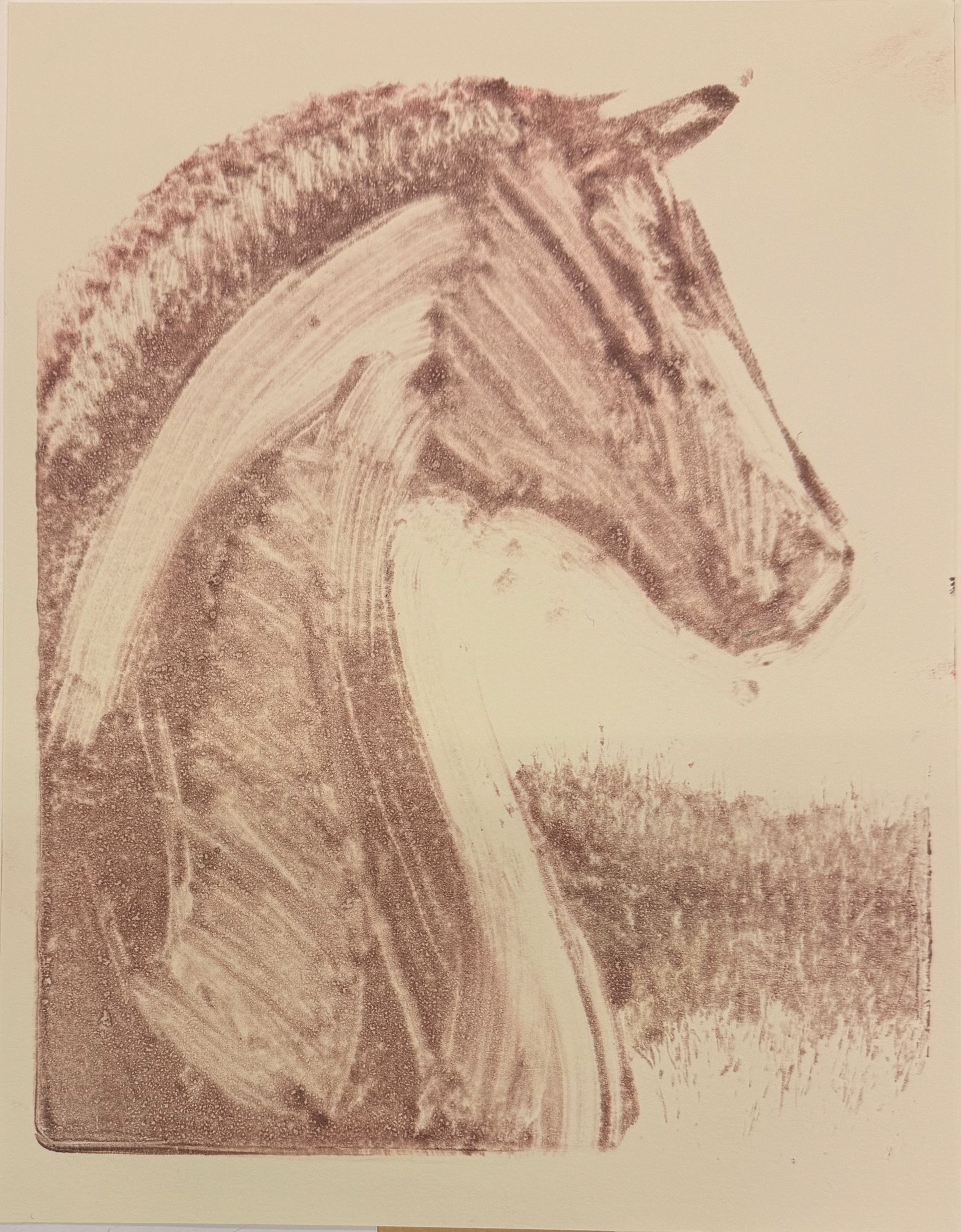 Ghost Horse, 2025, monoprint, 12" x 9"