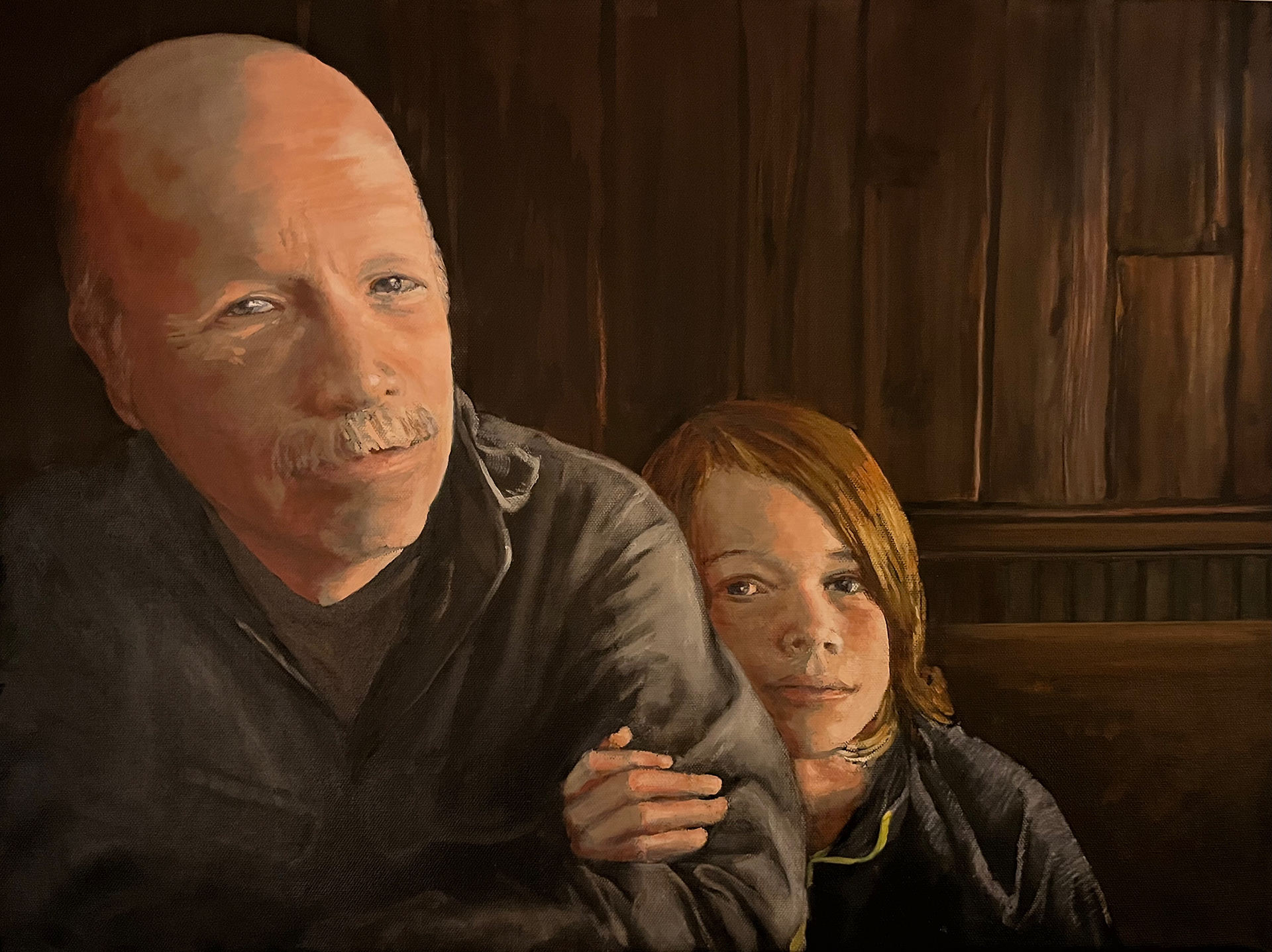 Father and Child (Tim and Tucker), 2023, oil on canvas, 18" x 24" 