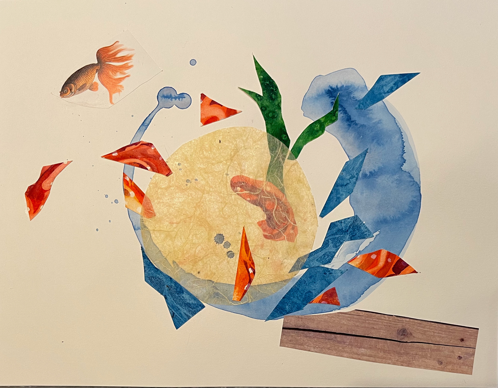 Petunia's Big Adventure, 2023, watercolor with collage, 9" x 12"