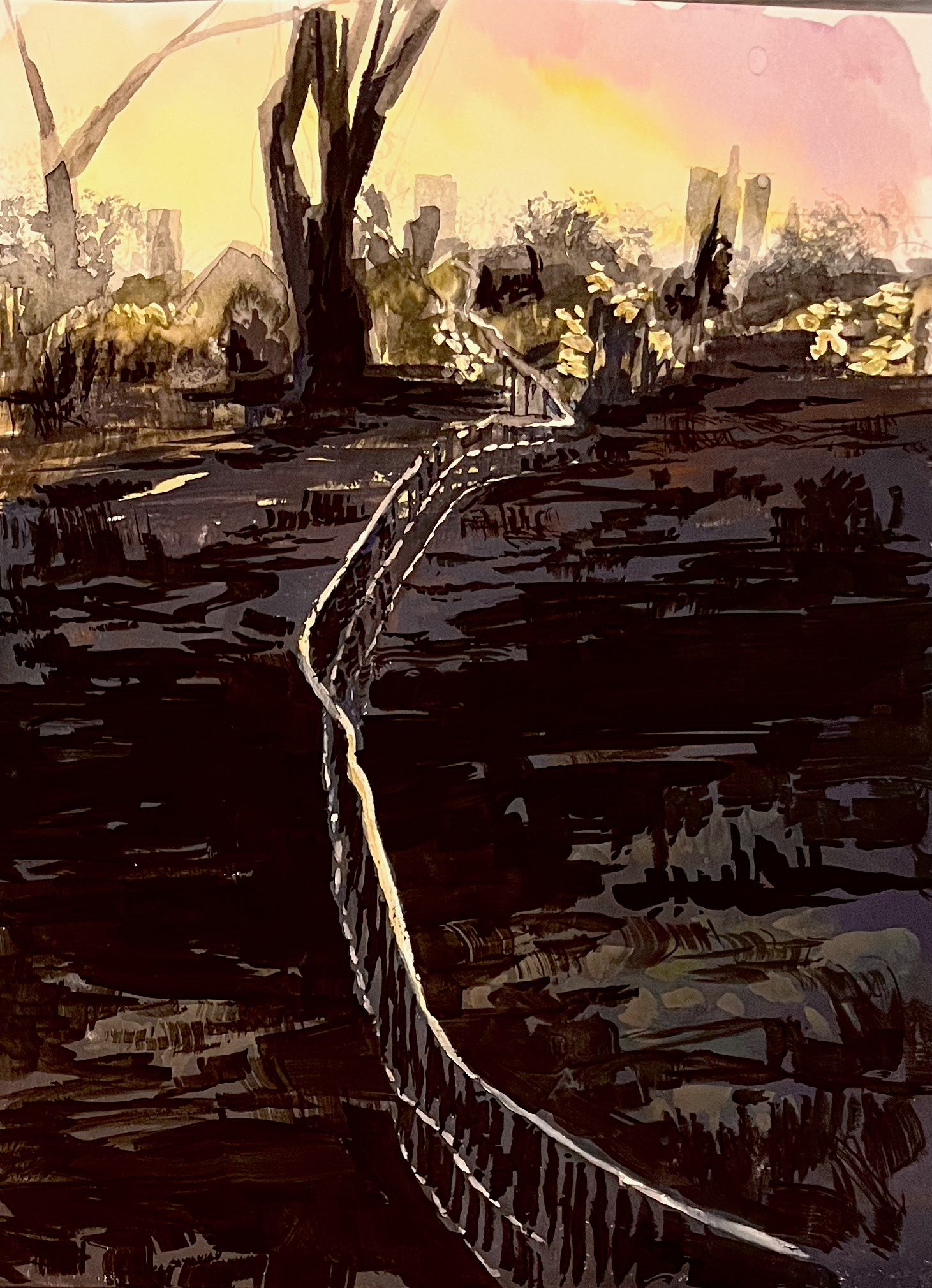 Central Park, 2024, watercolor and gouache on paper, 12” x 9” 