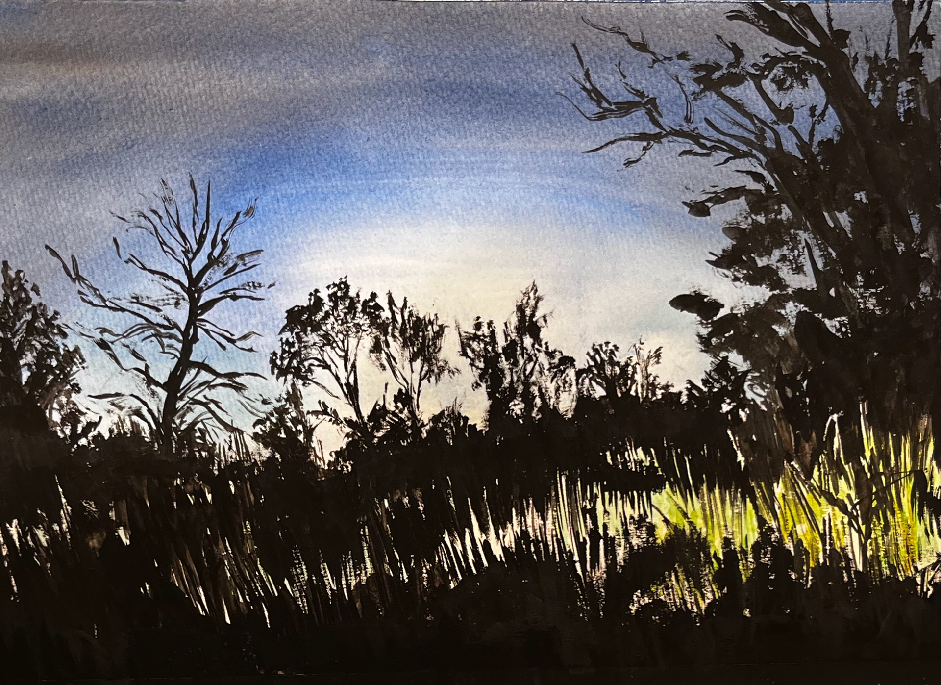 Rear View 1, 2025, watercolor and gouache on paper, 9” x 12”