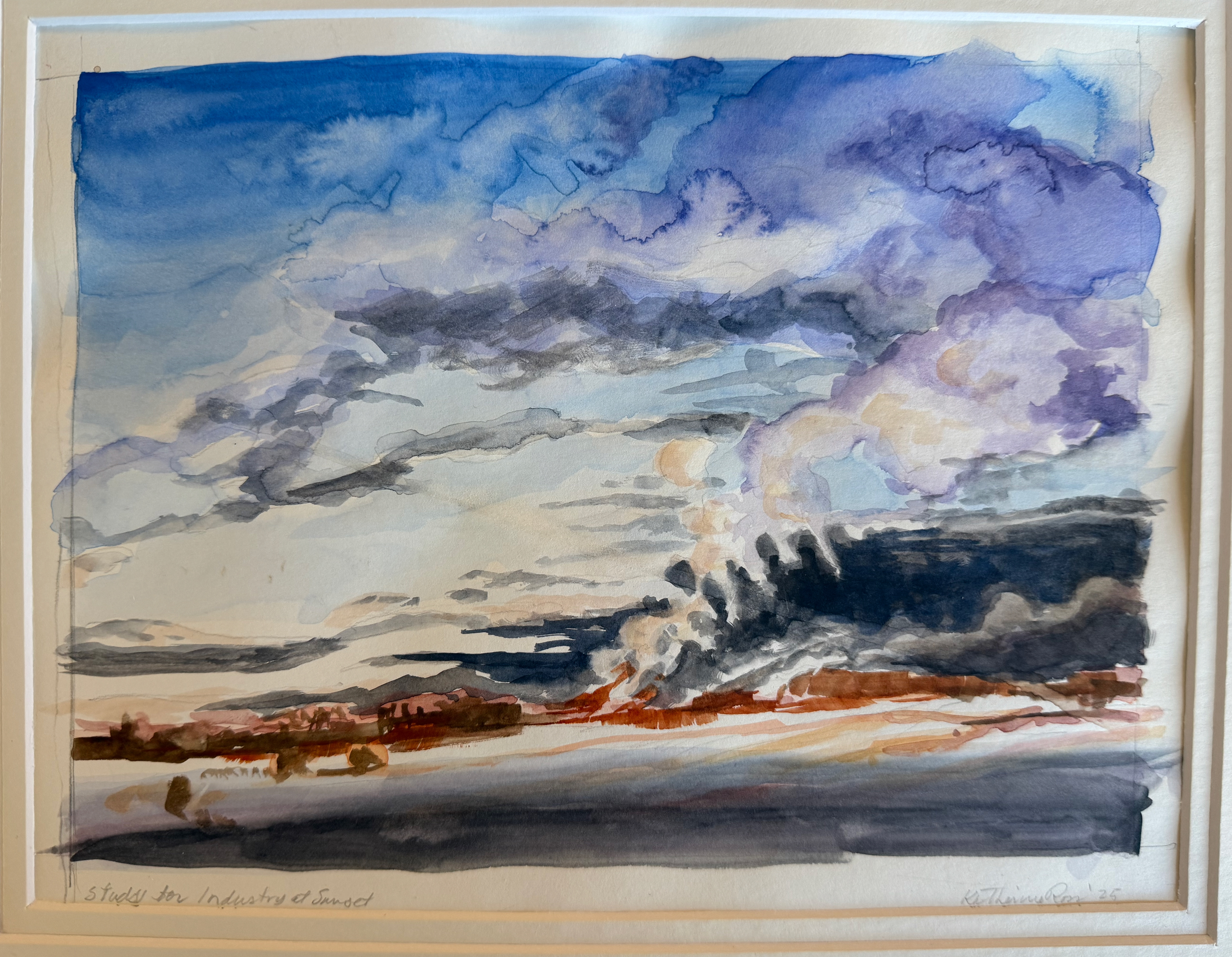 Study for Industry/Sunset, 2025, watercolor, 9” x 12"