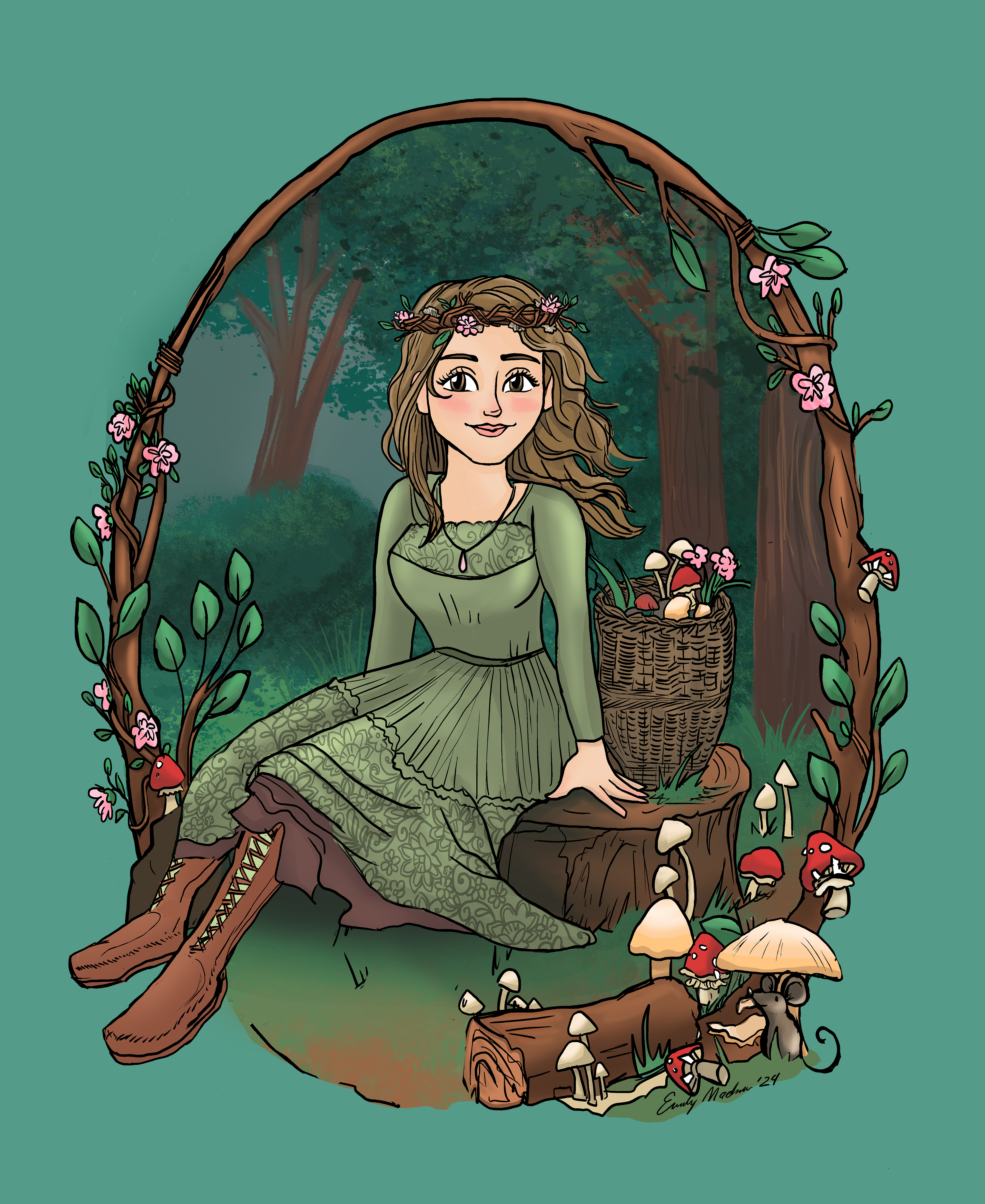 Individual Portrait - Full Body - Ornate Border, Cottagecore and Woodland theme.
