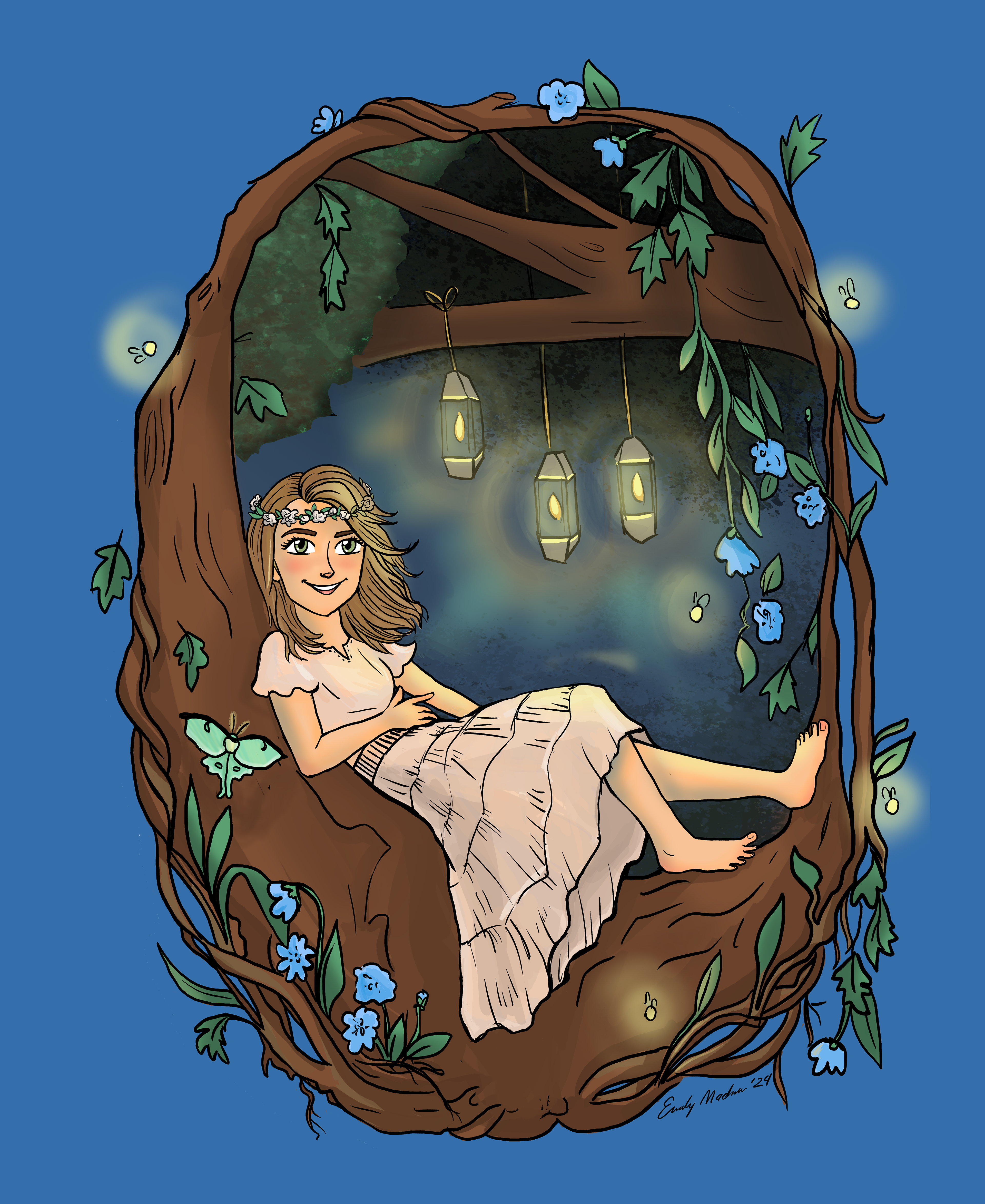 Individual Portrait - Full Body - Ornate Border, Woodland Night theme.