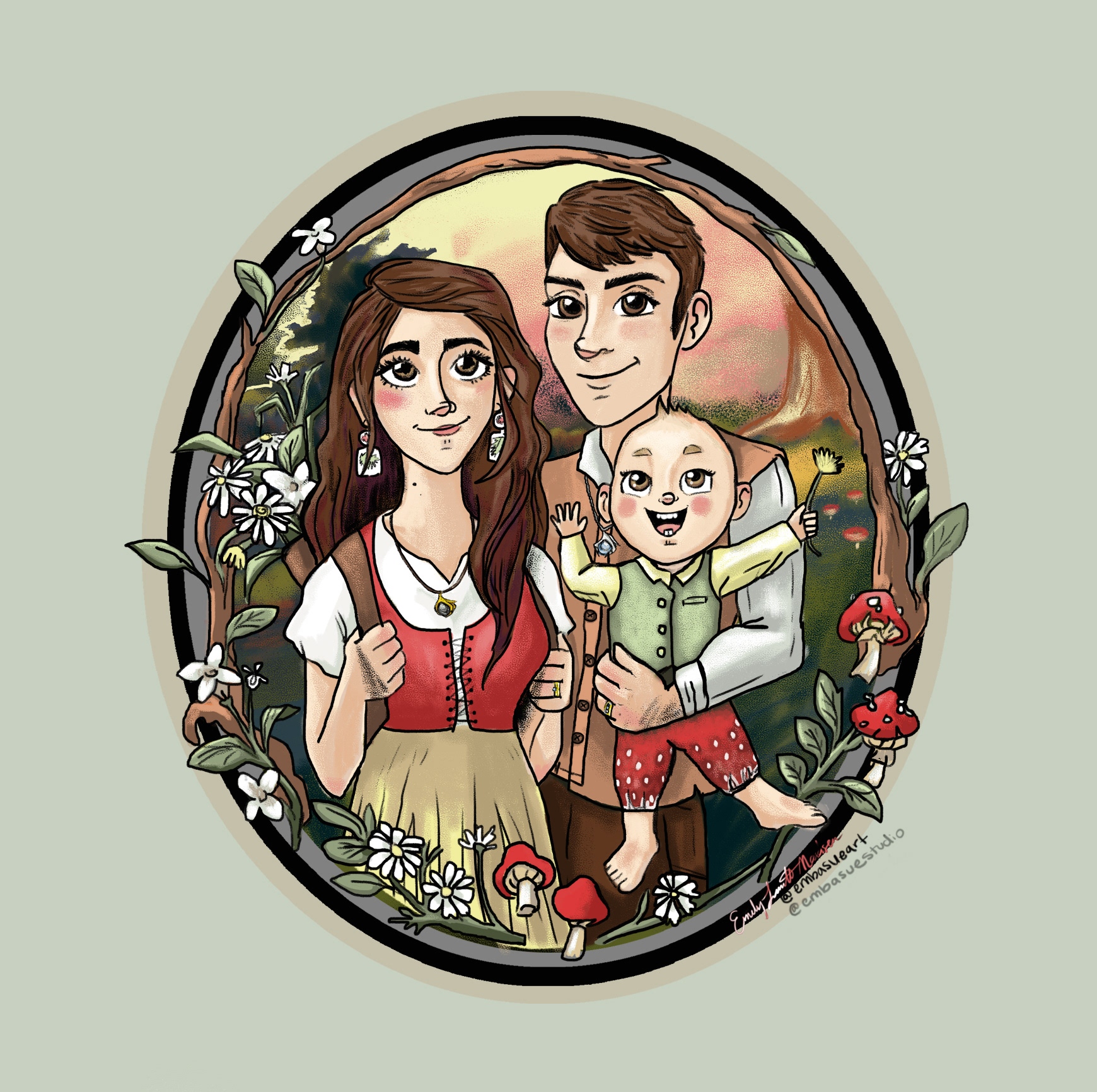 Madsen Family Portrait 2022 - 3/4 Body - Simple Border, Simple Background, "Cottagecore" theme.