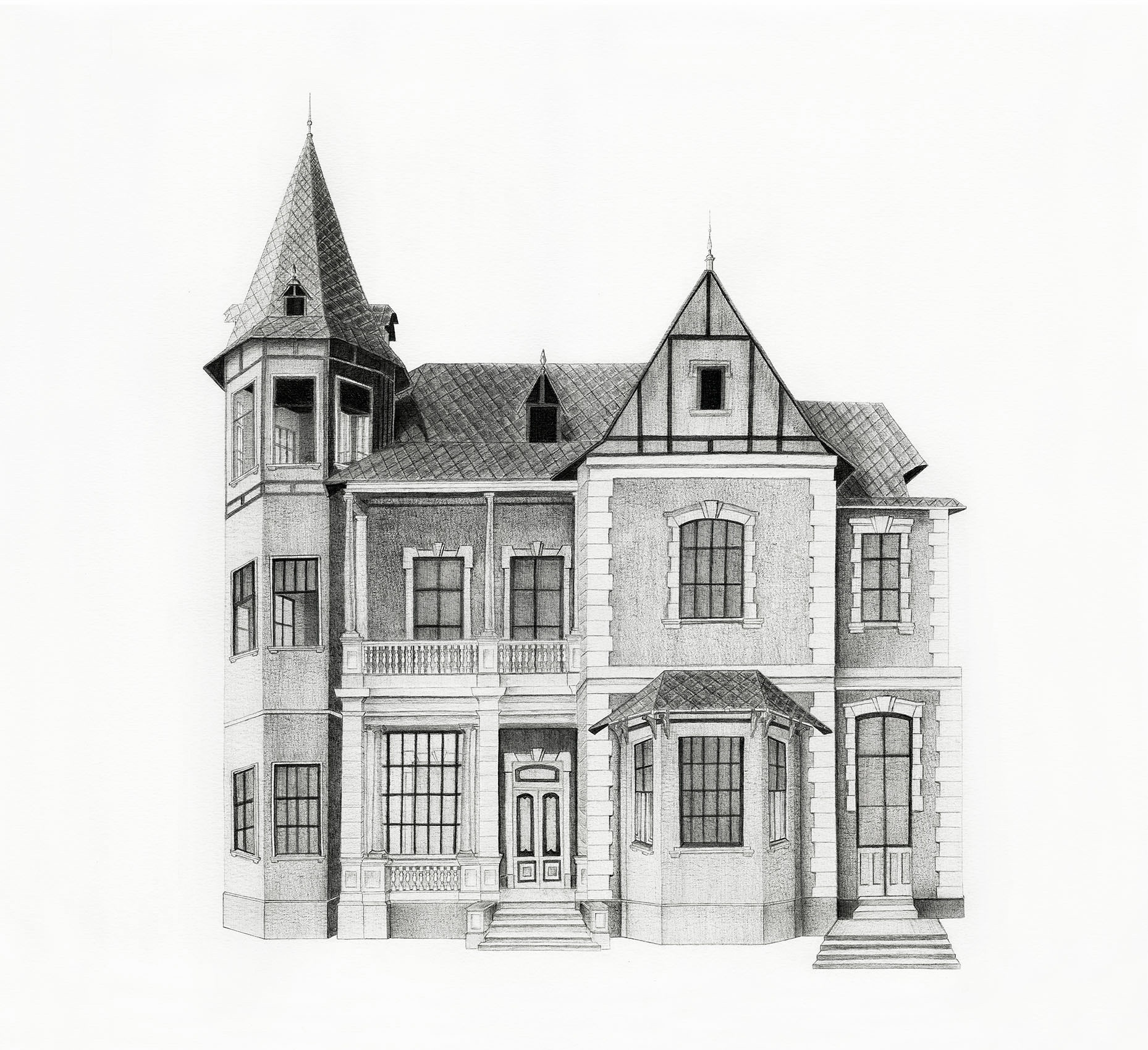 Arte realista de una casa histórica de Barranco, el colegio San Julián, preservando detalles del patrimonio monumental