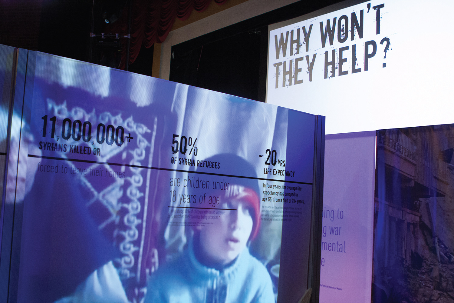 Front of the Refugee Experiential Exhibit (see video below)