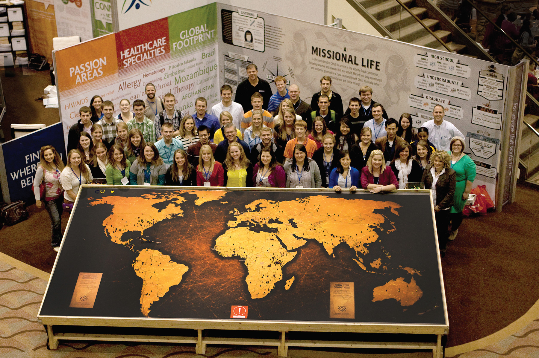 Giant Metal Map Graphic for Attendees to Make a Commitment to Pray for, Learn About, or Go to a  Mission Area in the World