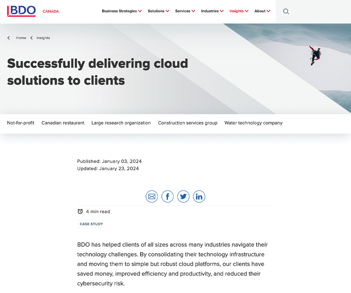 Successfully delivering cloud solutions to clients webpage preview
