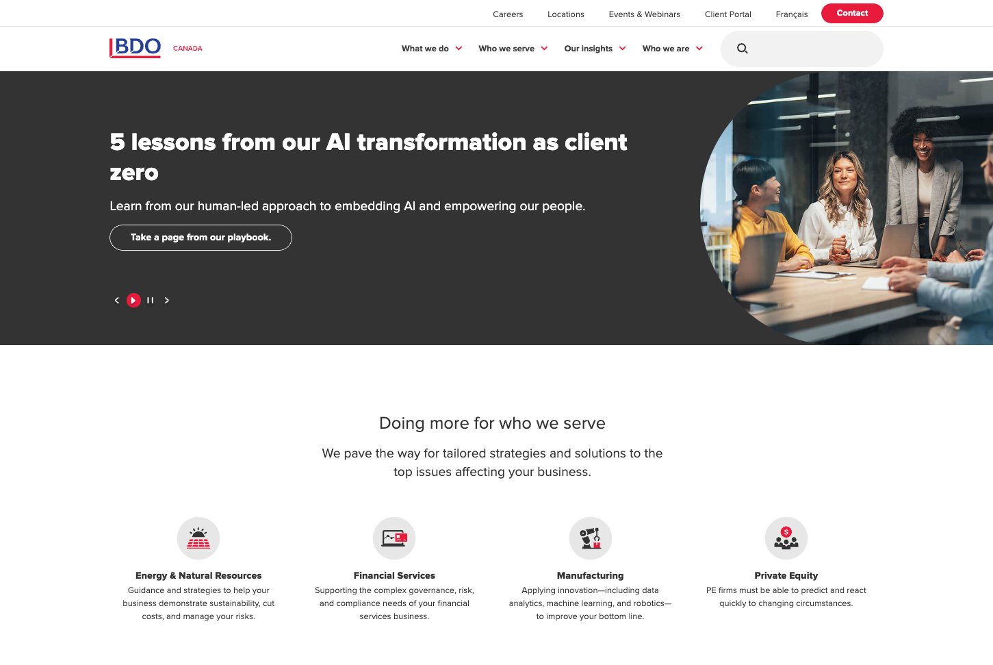 Screenshot of BDO Canada's current homepage