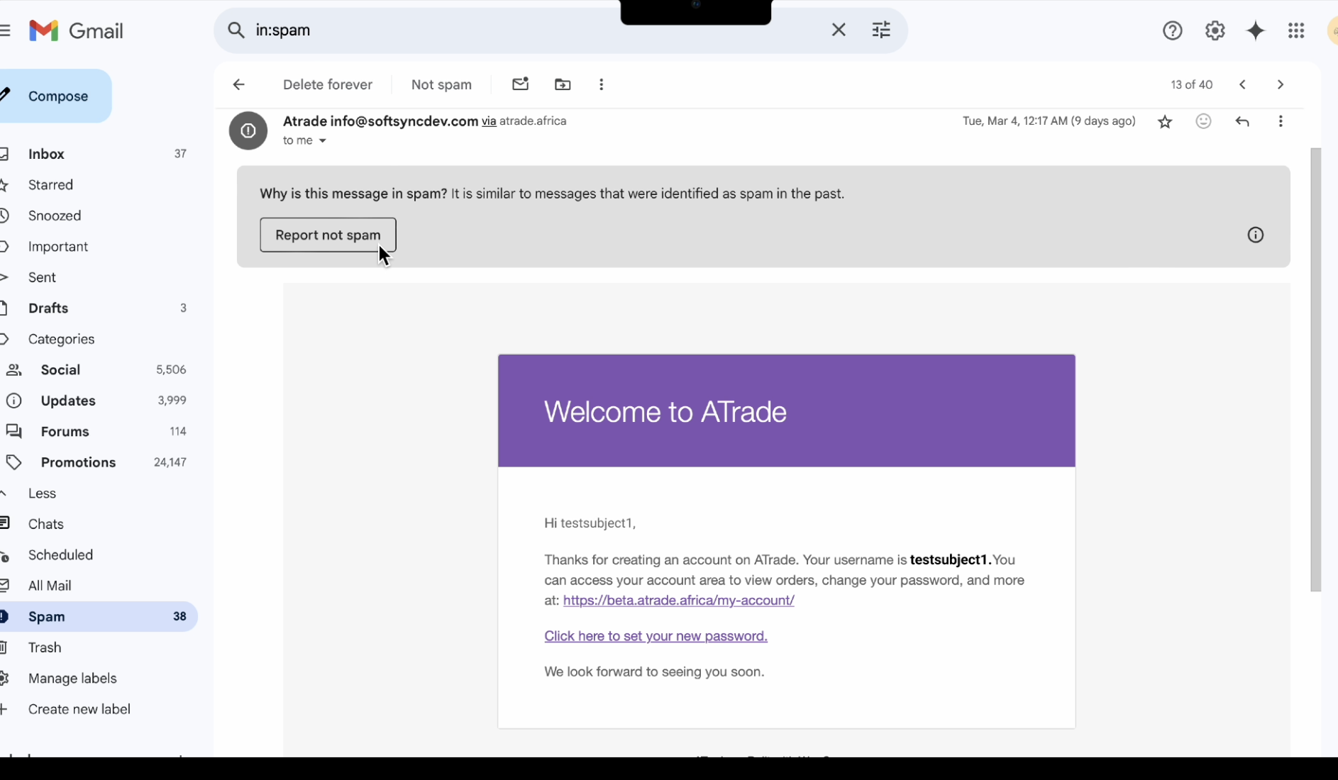 Pressing report not spam first