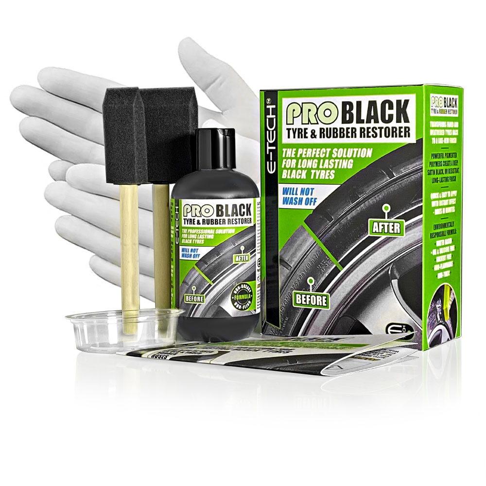 Pack shot photo for E-TECH Pro Black tyre and rubber restore | Pro Exposure Photography
