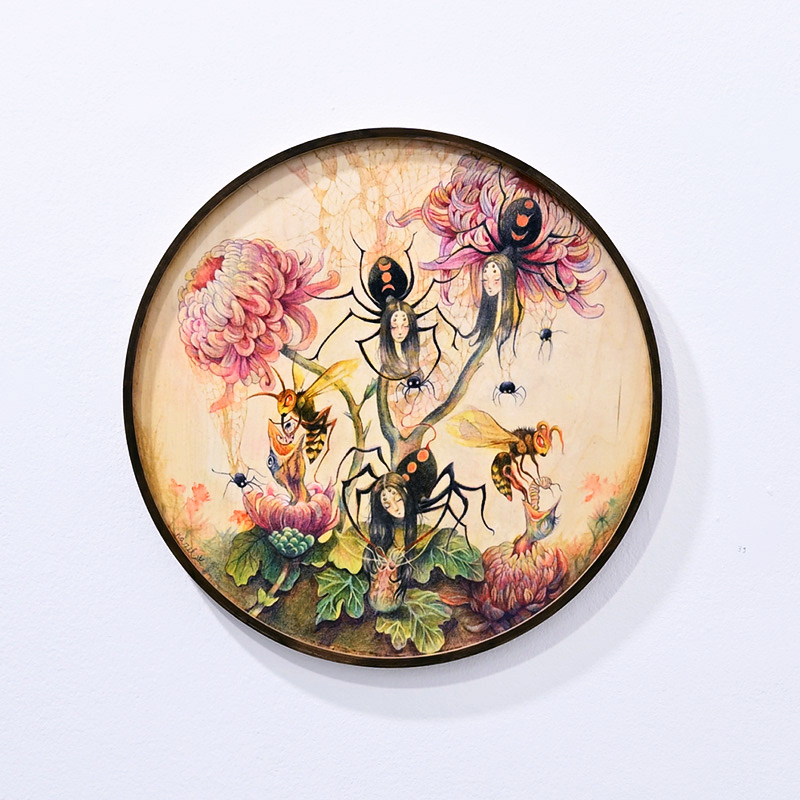 Happiness dropped from Heaven ii, colour pencil on wood dia.. 50 cm, SOLD