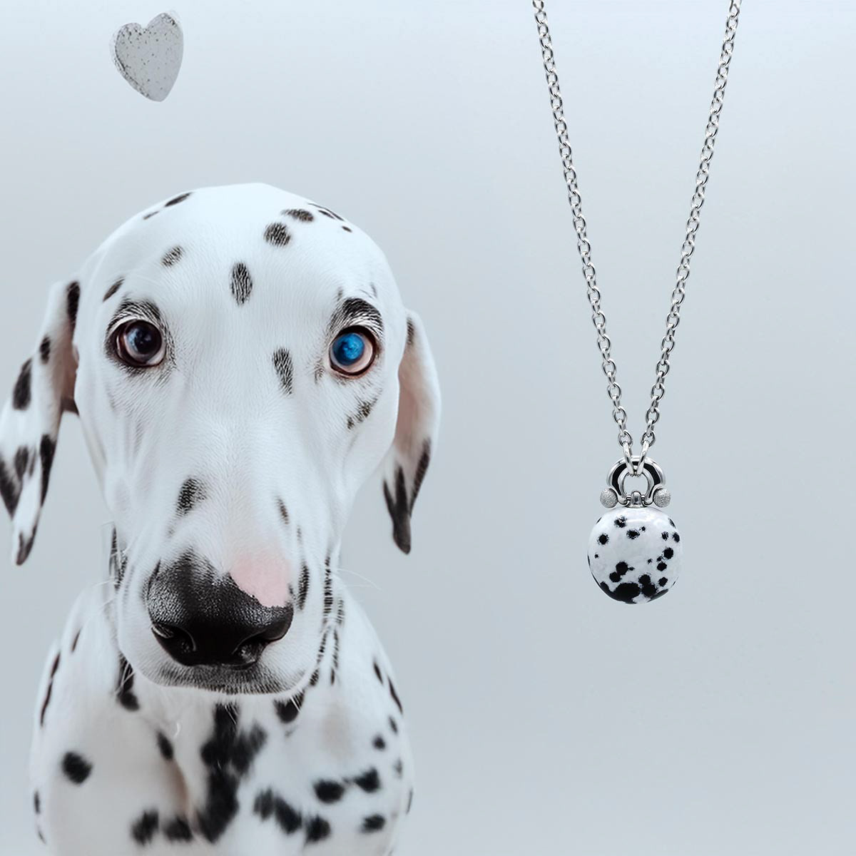 Kiki Fornell Dalmatian pendant with the Dalmatian dog