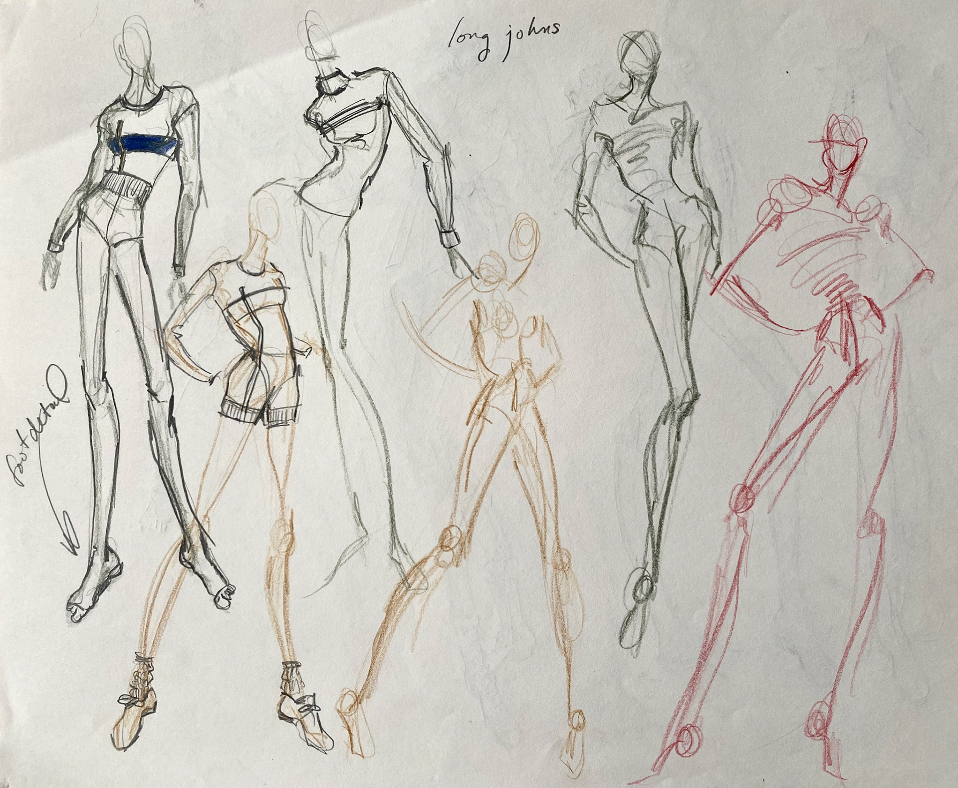 Designer's Notebook Iterative Drawing Sportswear Group Pen and Colored Pencil studies