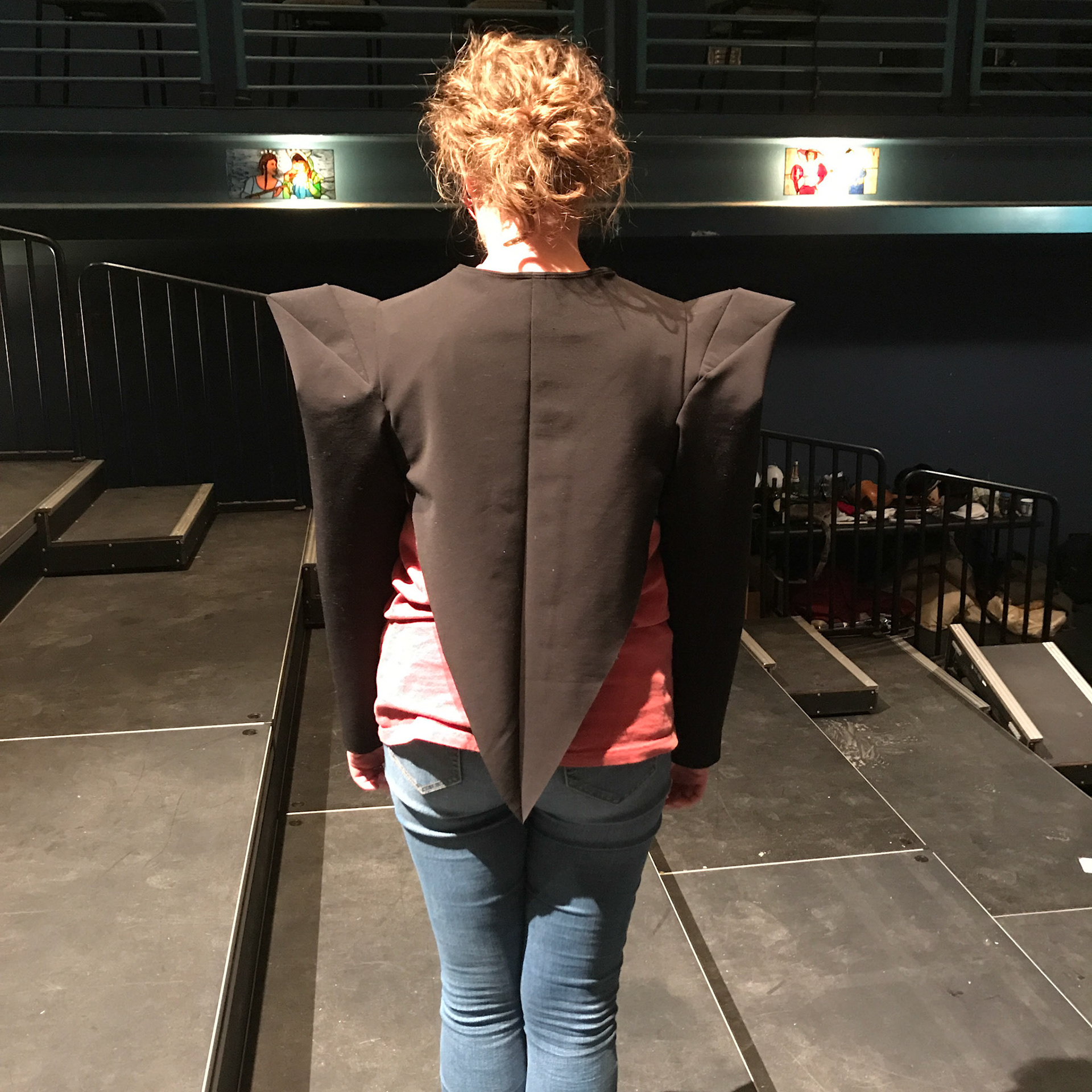 Costume fitting of jacket with music student for opera character Donna Elvira