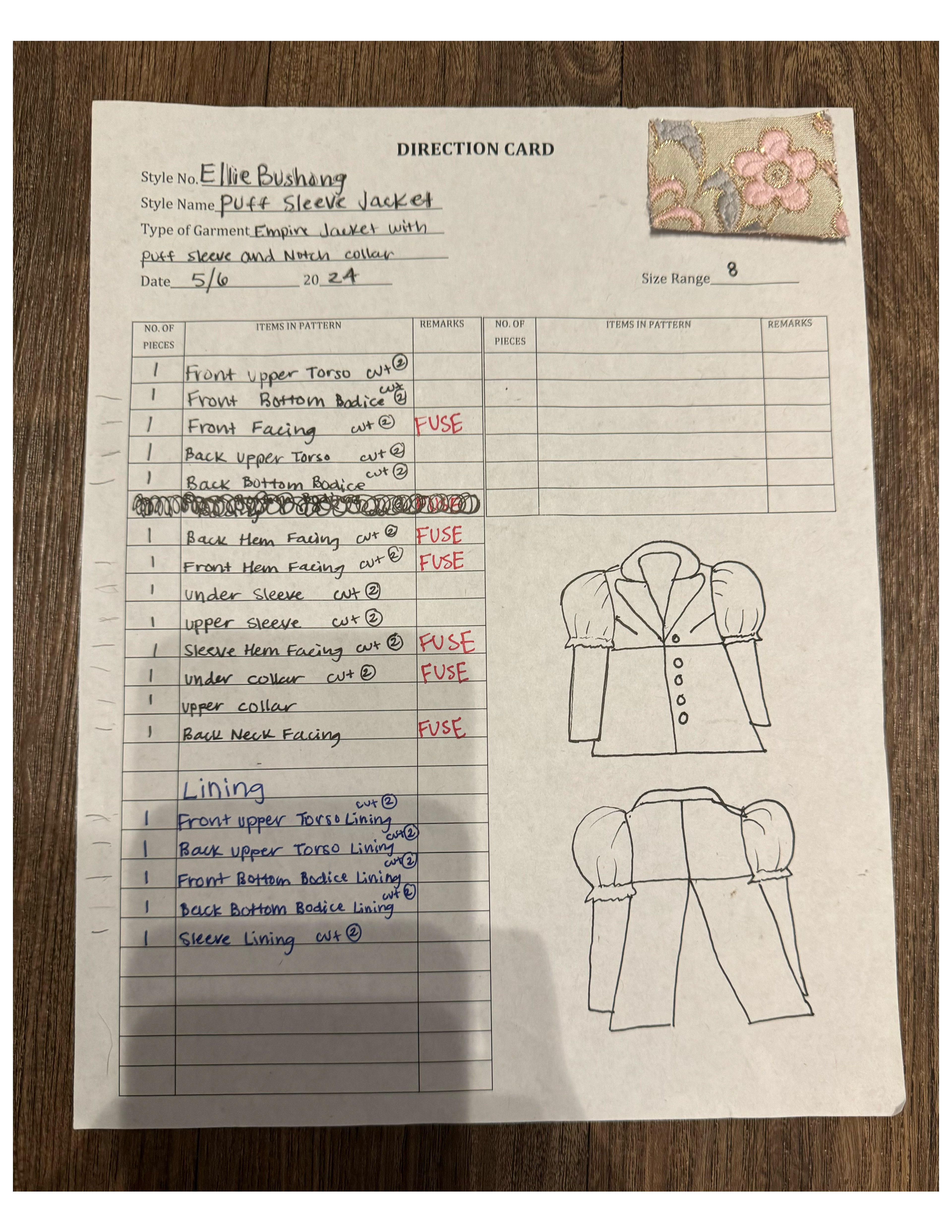 Jacket Direction Card student Ellie Bushing