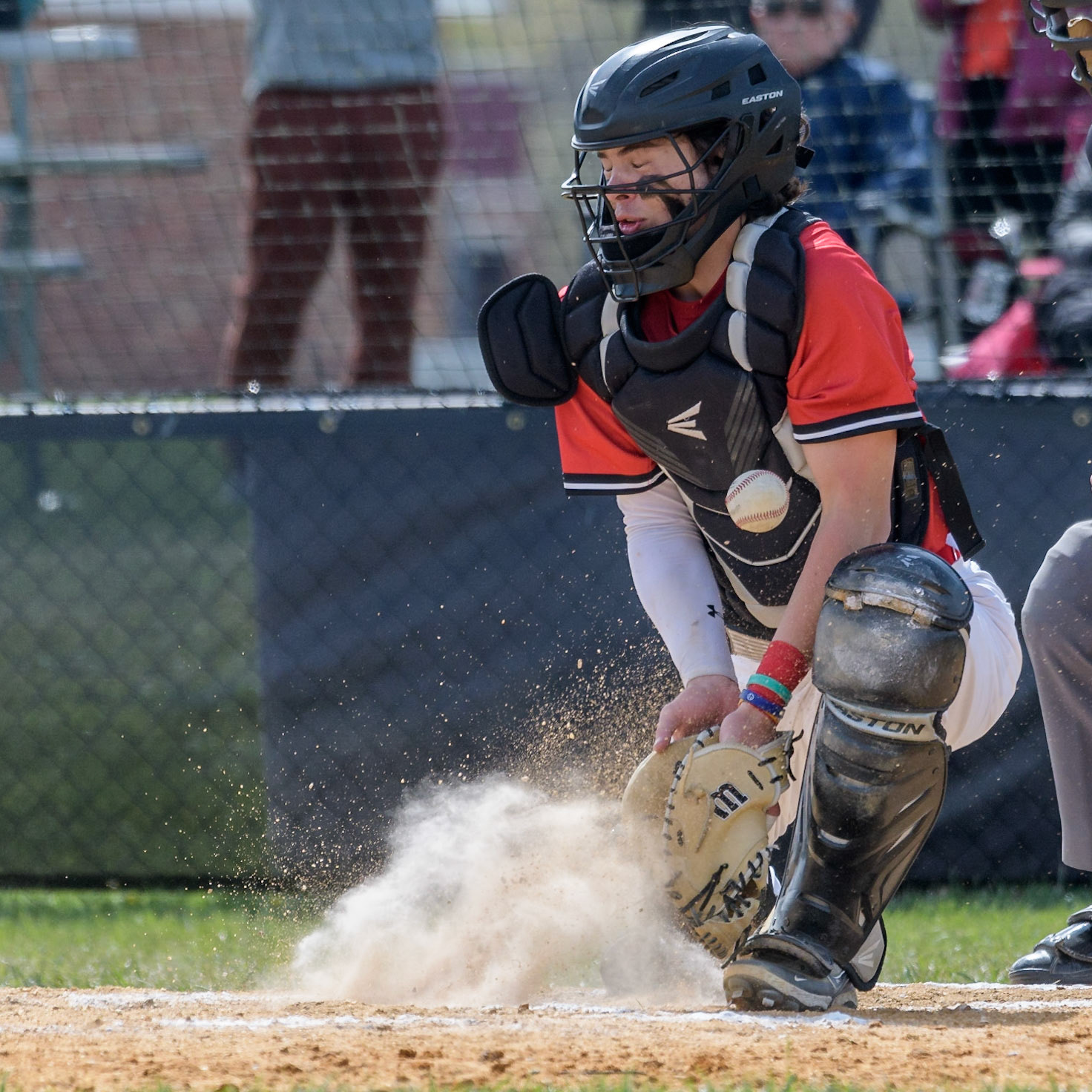 Zach Barbash of Lenape High School blocks one in the dirt during the game against Shawnee at Lenape High School in Medford, NJ. (Photo by Brian Barbash/gametimedreams.com)