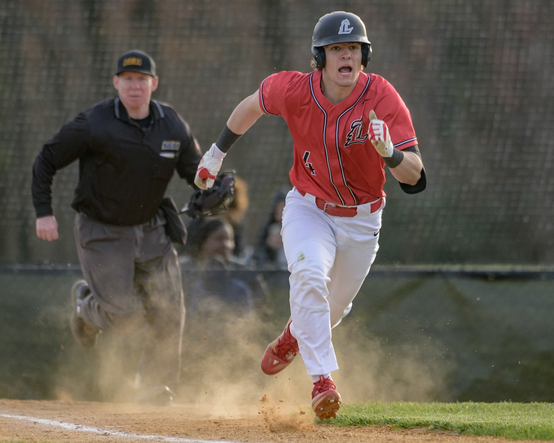 Grant Hunter of Lenape High School runs to first during the game against Rancocas Valley at Lenape High School in Medford, NJ. (Photo by Brian Barbash/gametimedreams.com)