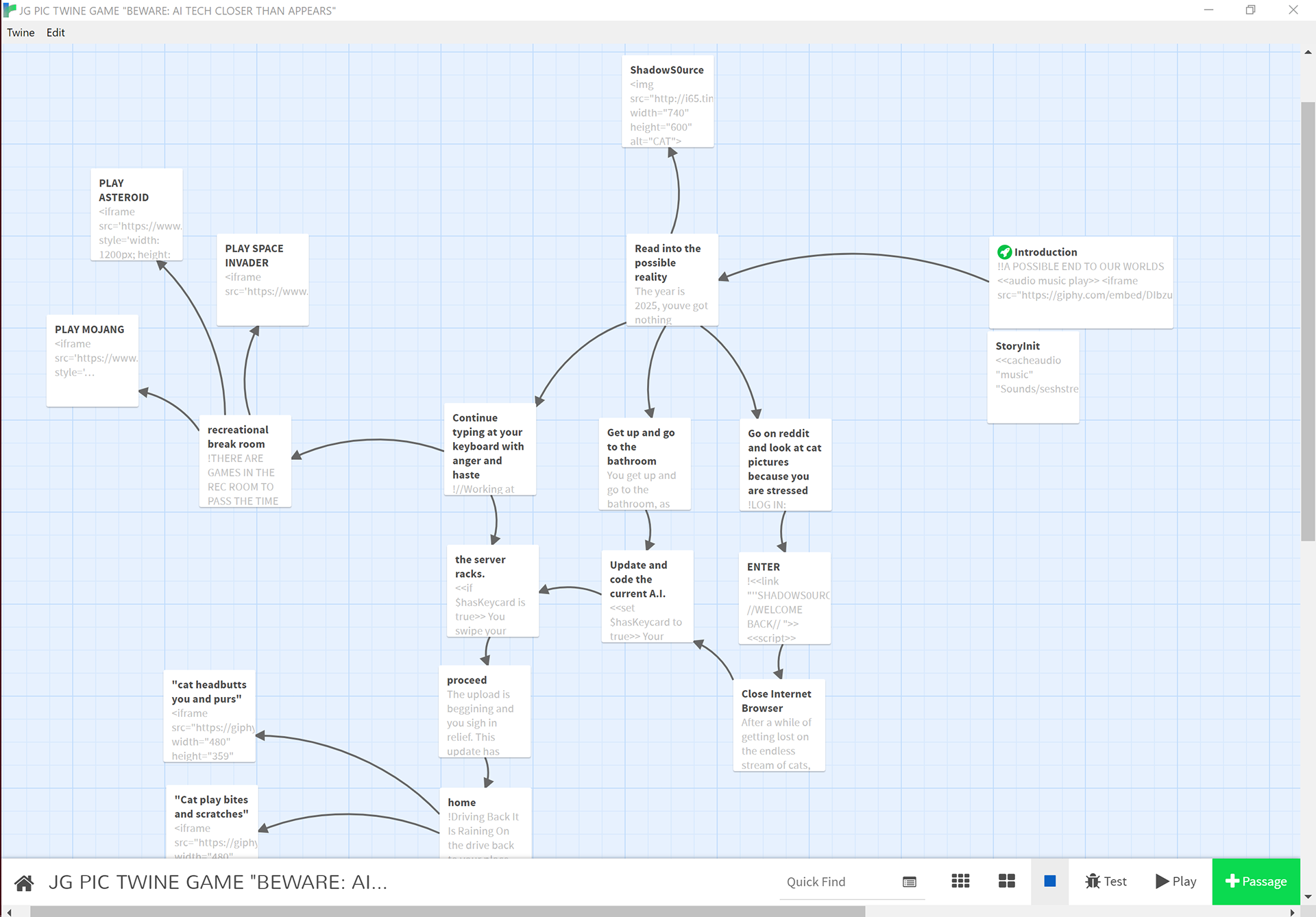 In progress shot of the paths in Twine
