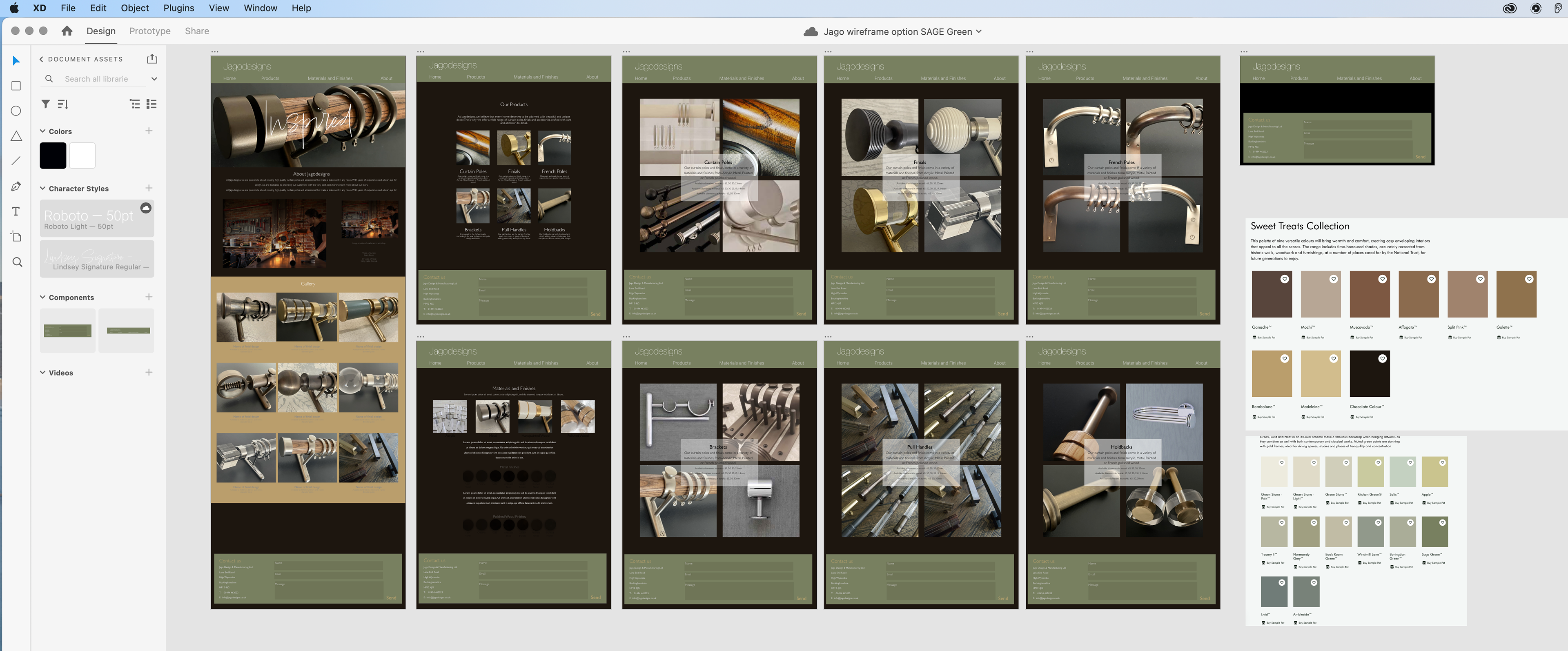 Adobe Xd - Wireframes - colour palette option stage