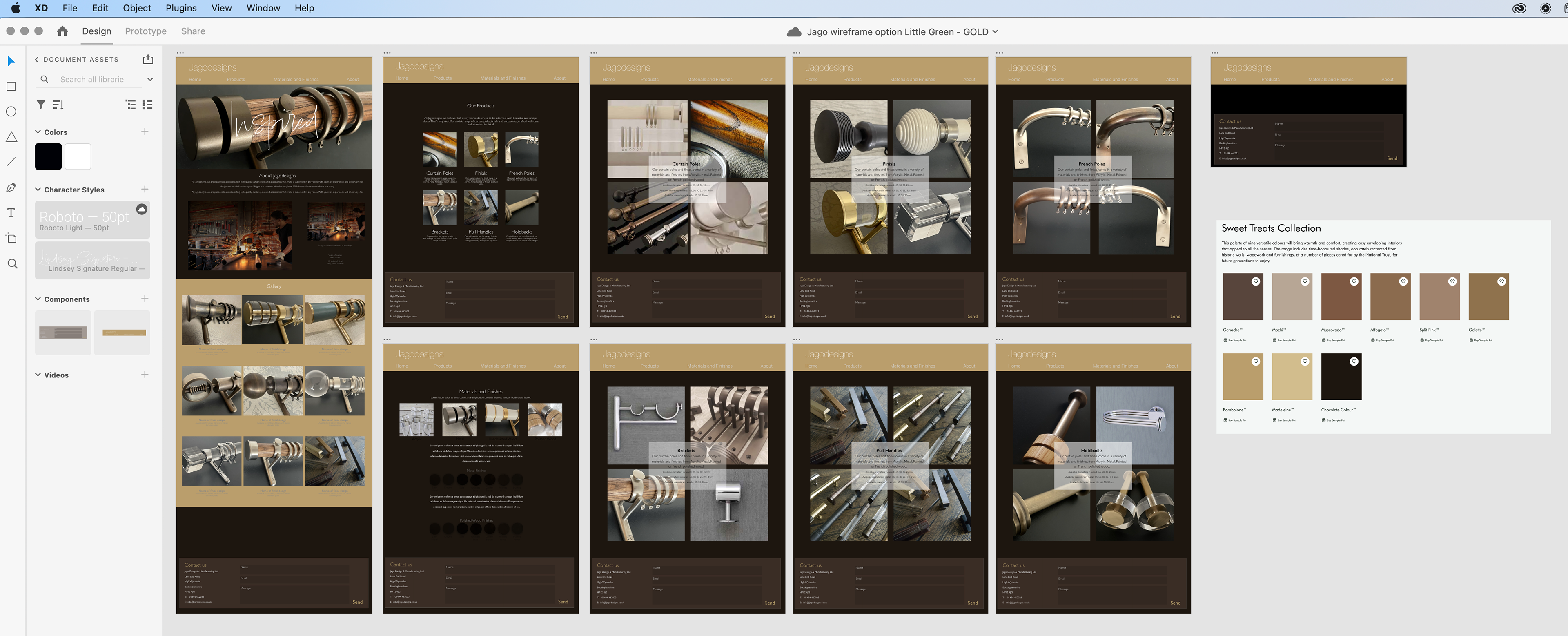 Adobe Xd - Wireframes - colour palette option stage