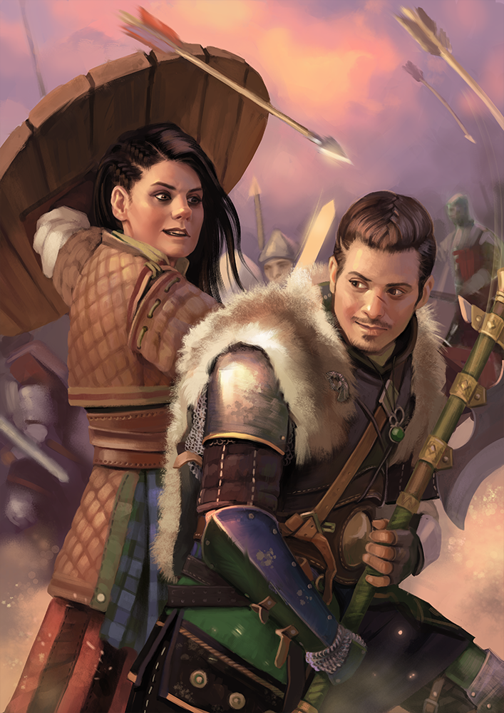 Witcher characters, Larp characters portrait illustration commission. Two northern warriors fighting in a battle