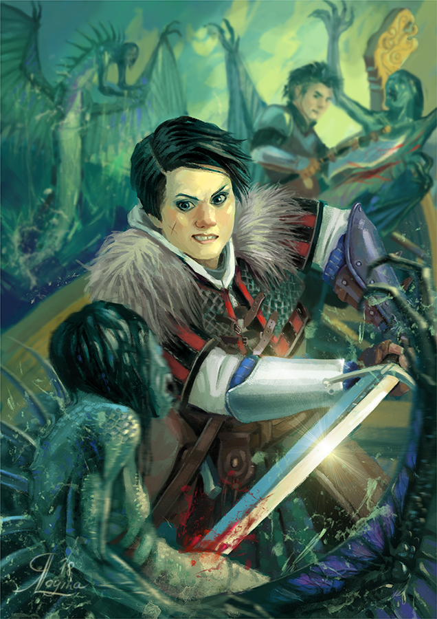 Witcher characters from die Suche. A northern warrior fighting against sirens.