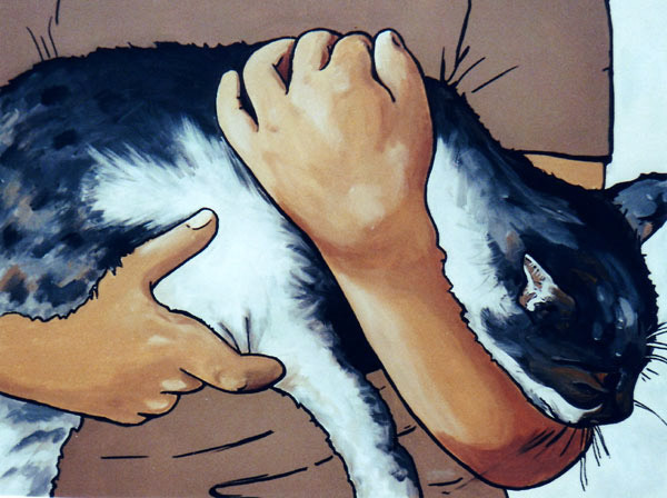 Kind mit Katze im Arm, 2006, Acryl auf Leinwand, 60x80cm