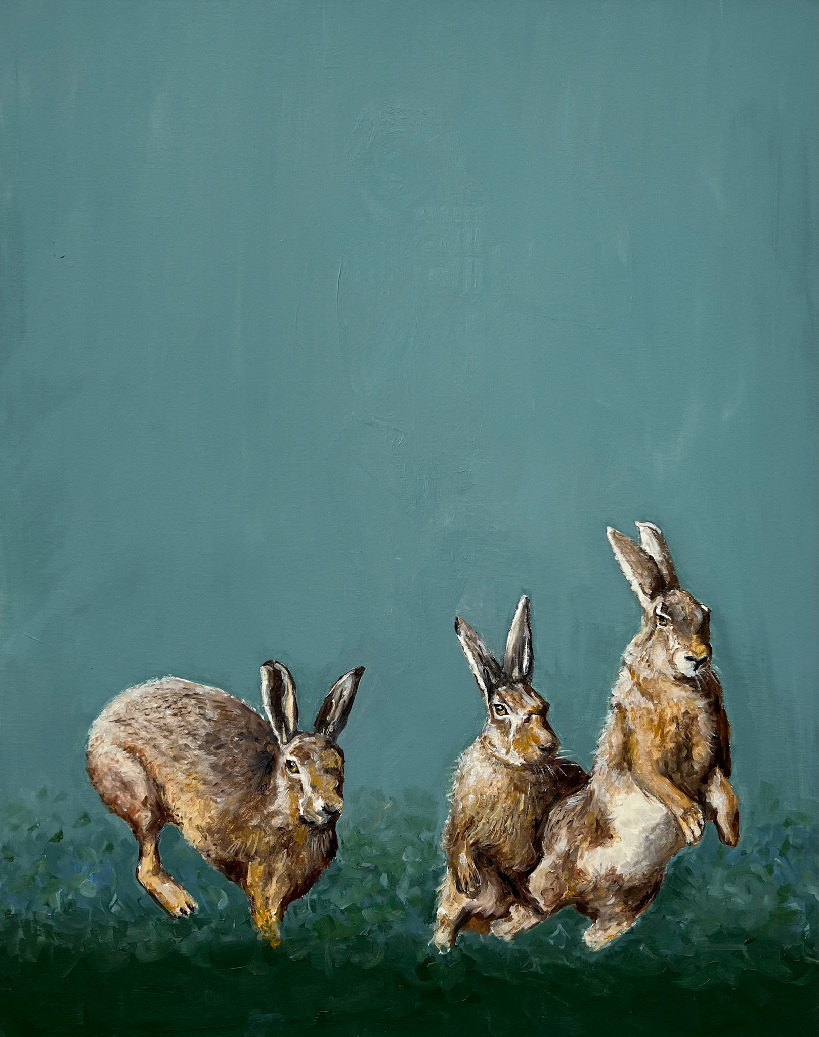 Der Tanz der Hasen, 2021, Öl auf Leinwand, 100x80cm