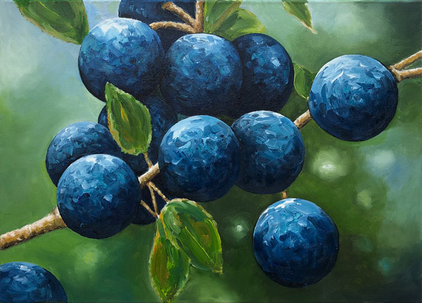 Schlehen, 2018, Öl auf Leinwand, 70 x 100 cm