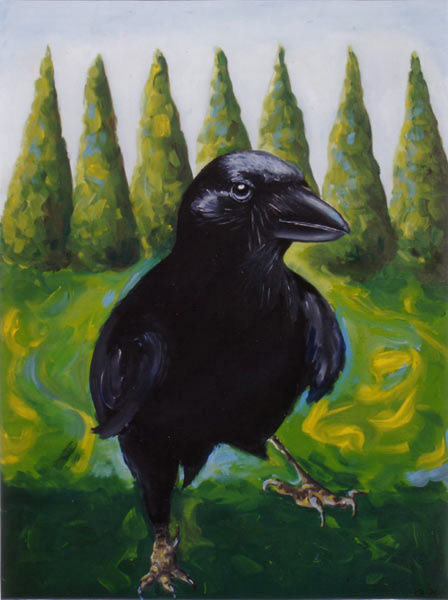 Die kluge Krähe, 2008, Öl auf Leinwand, 80 x 60 cm.