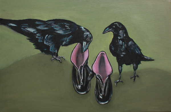 Neugierige Rabenvögel, 2016, Öl auf Leinwand, 40x60cm