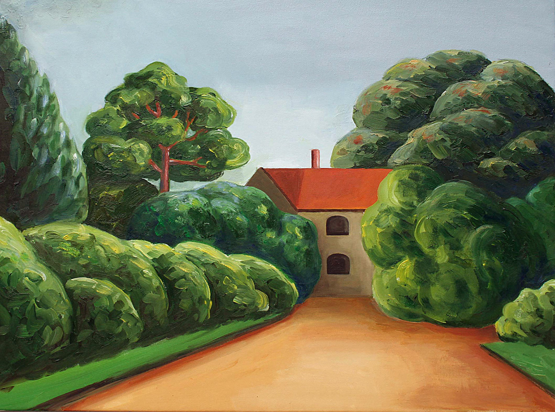 Landschaft mit rotem Haus, 2007, Öl auf Leinwand, 60x80cm