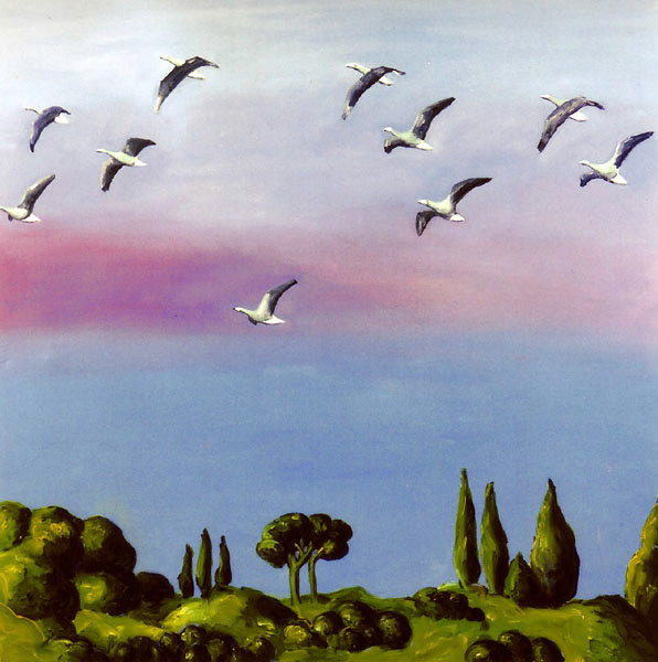 Der Zug der Vögel, 2006, Öl auf Leinwand, 100x100cm