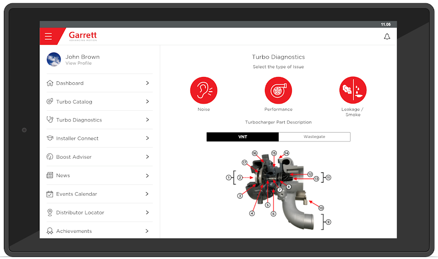 Turbo Diagnostics screen for Tablet