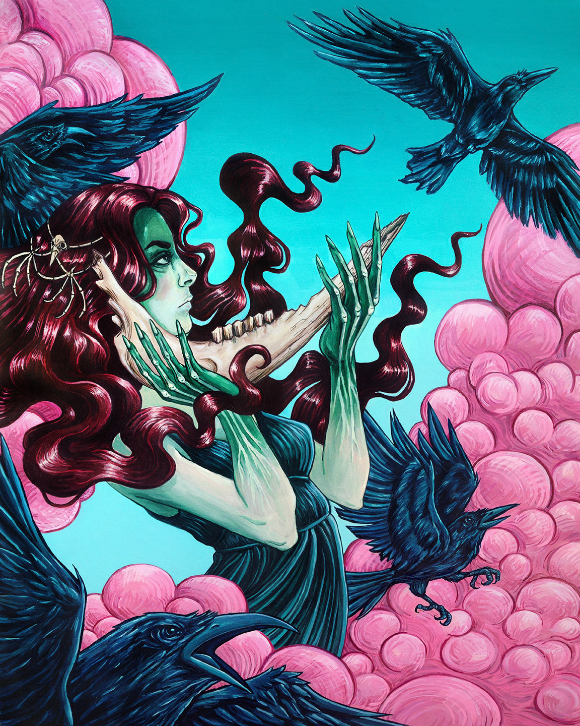 Omen /© Megan Frauenhoffer / acrylics on paper, mounted to wood panel.