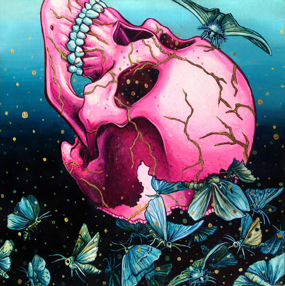 Release /© Megan Frauenhoffer / acrylics and gold leaf on paper, mounted to wood panel.