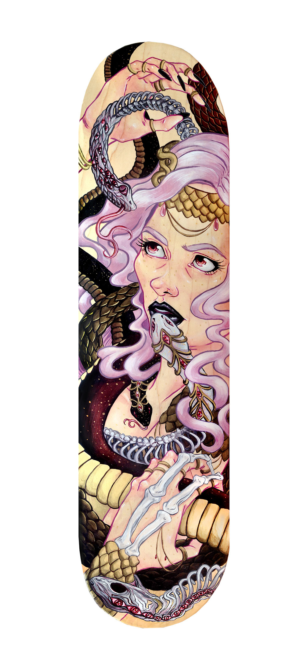 Snake Charmer /© Megan Frauenhoffer/ acrylics on skateboard.