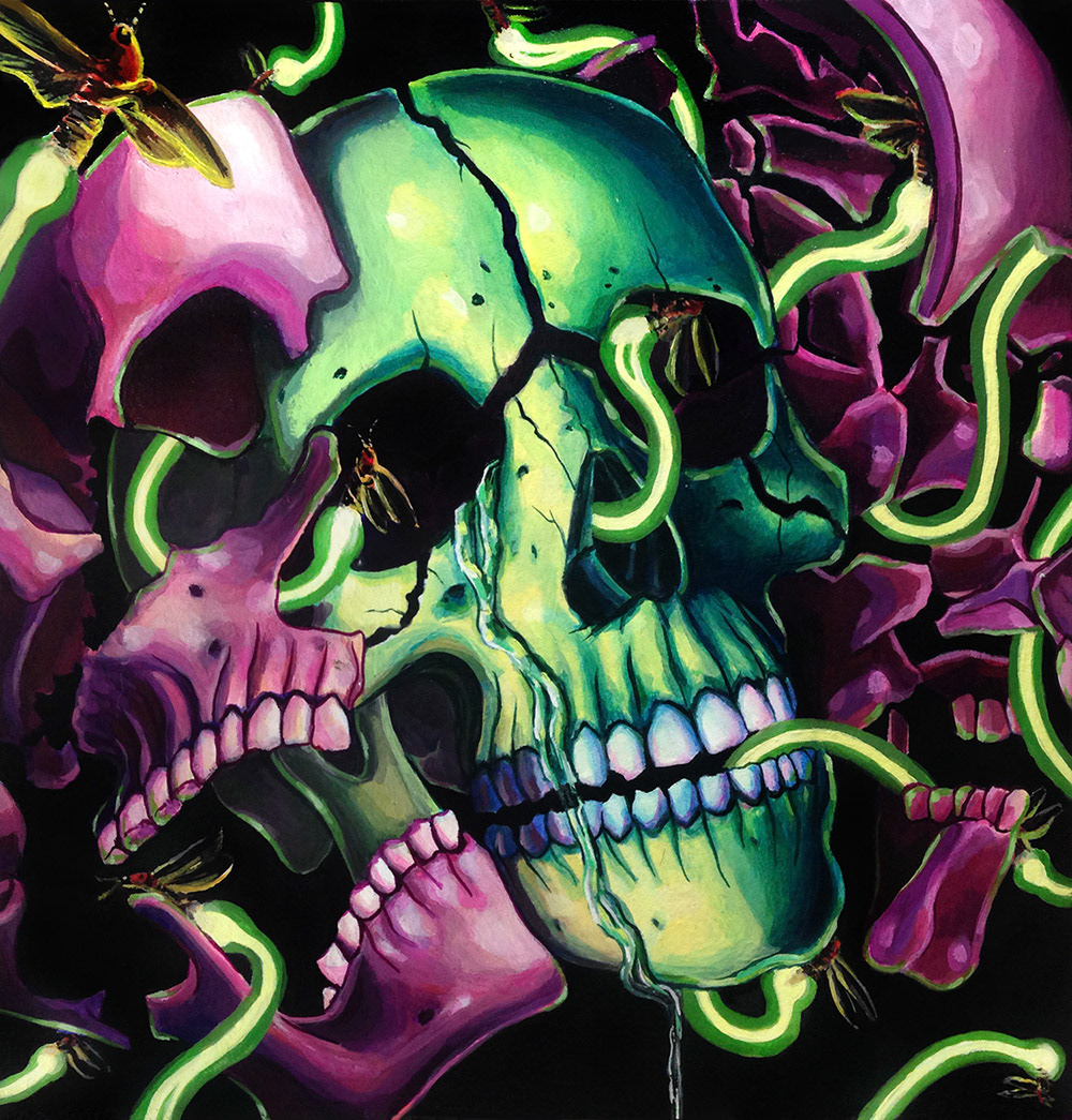 Spark /© Megan Frauenhoffer / acrylics on paper, mounted to wood panel.