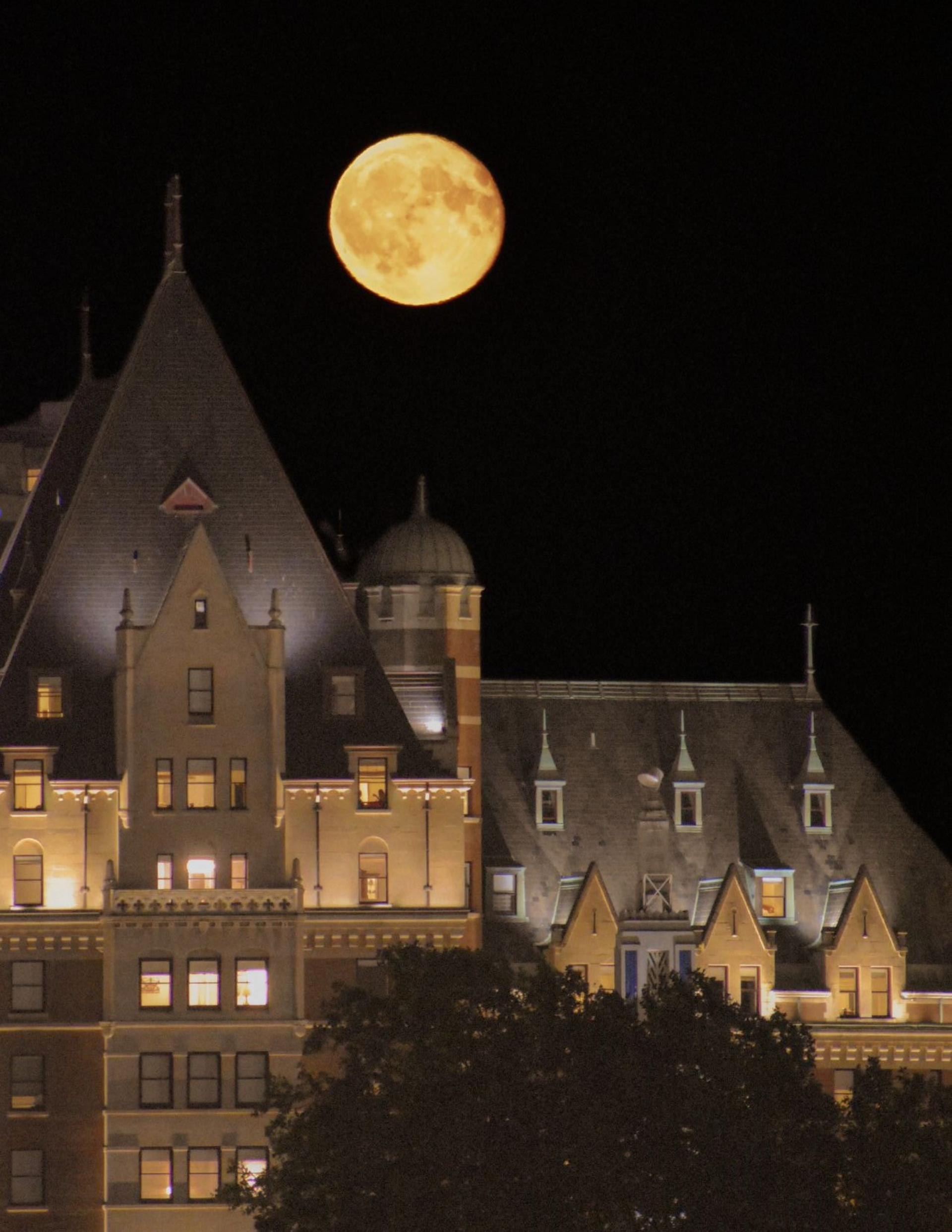 Moon over the Empress Hotel in Victoria.