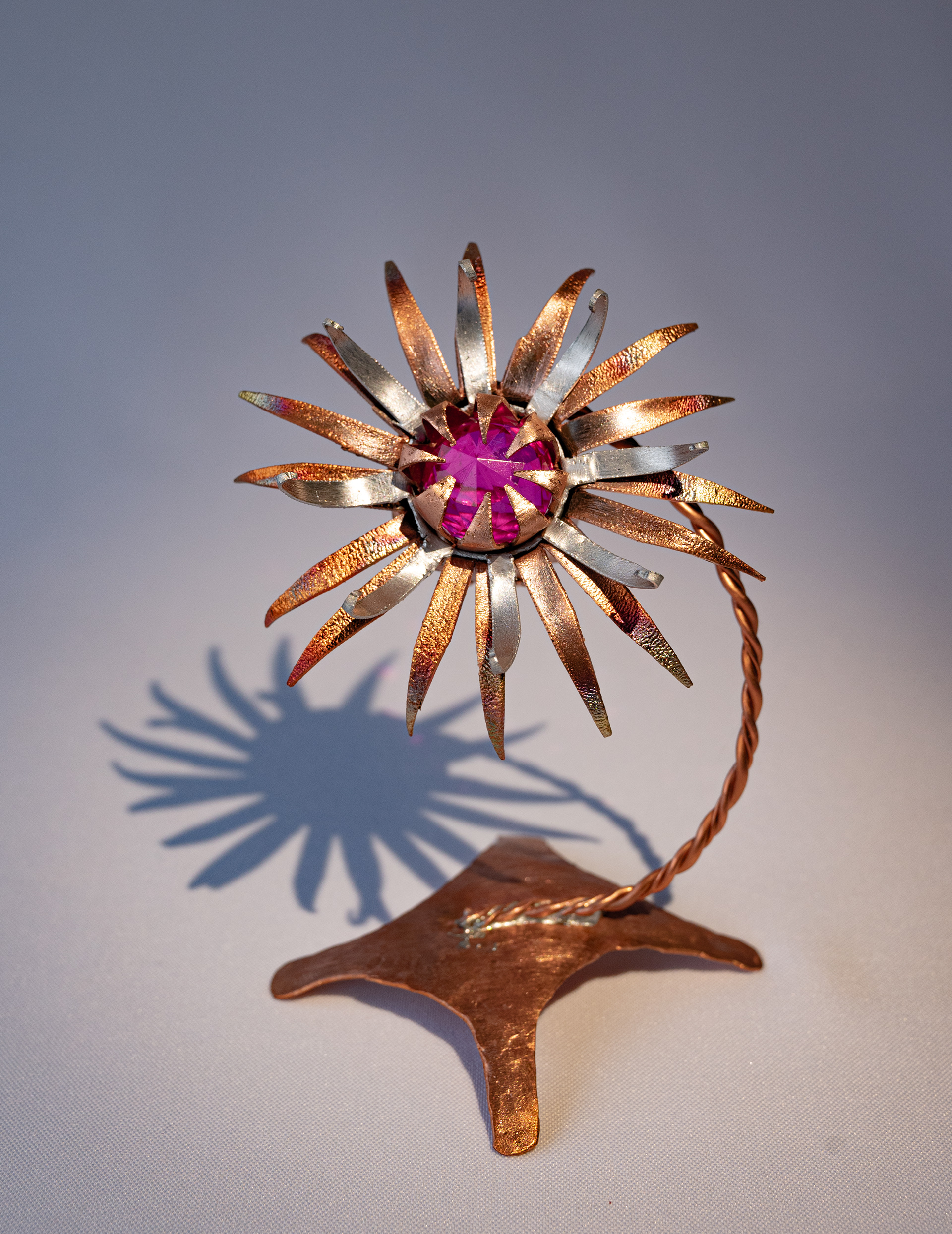 Think Pink, 3.5 wide x 5 high, copper and aluminum with crystal,$125