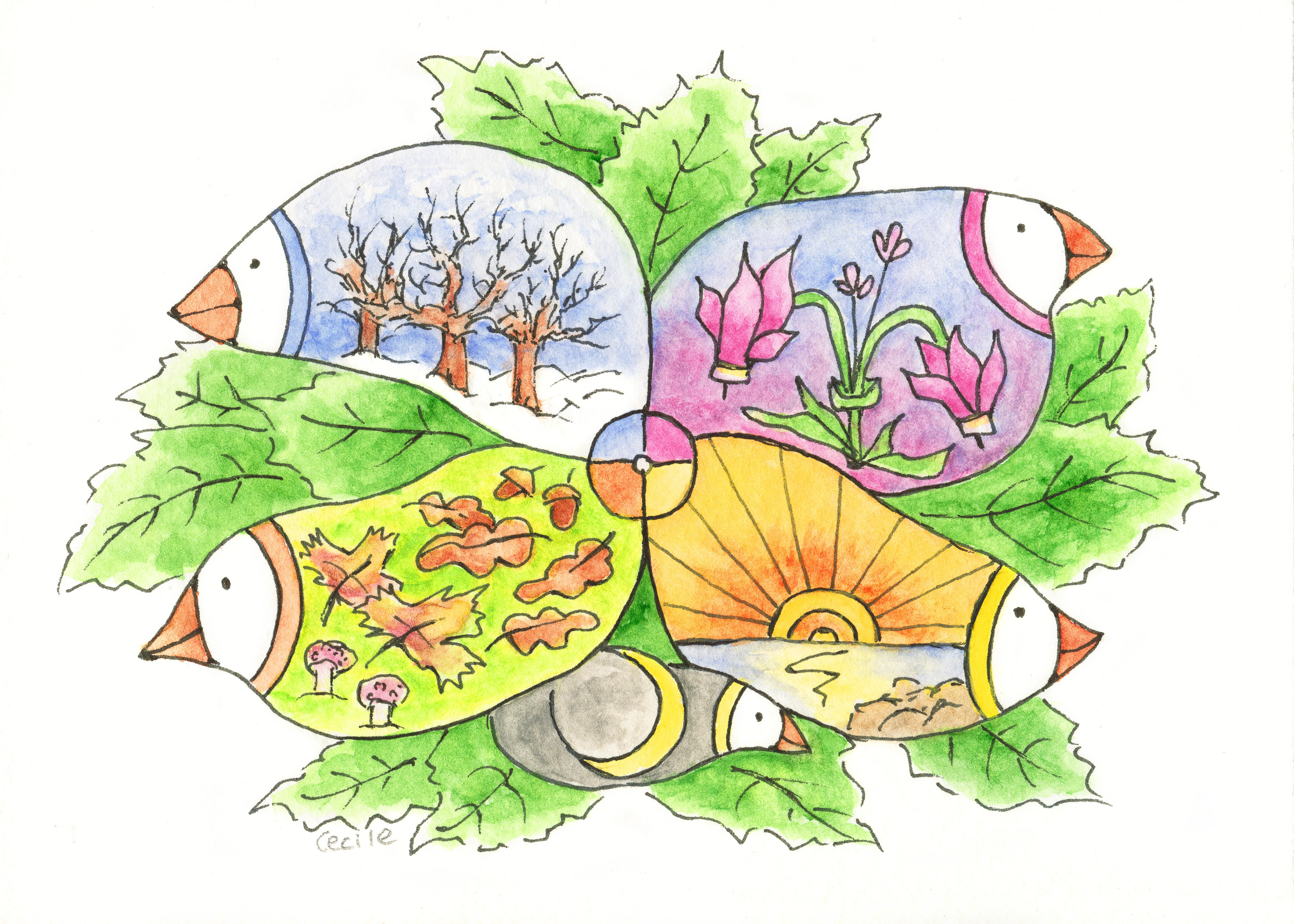 Four Seasons, original artwork by Cecile Brisebois Guillemot