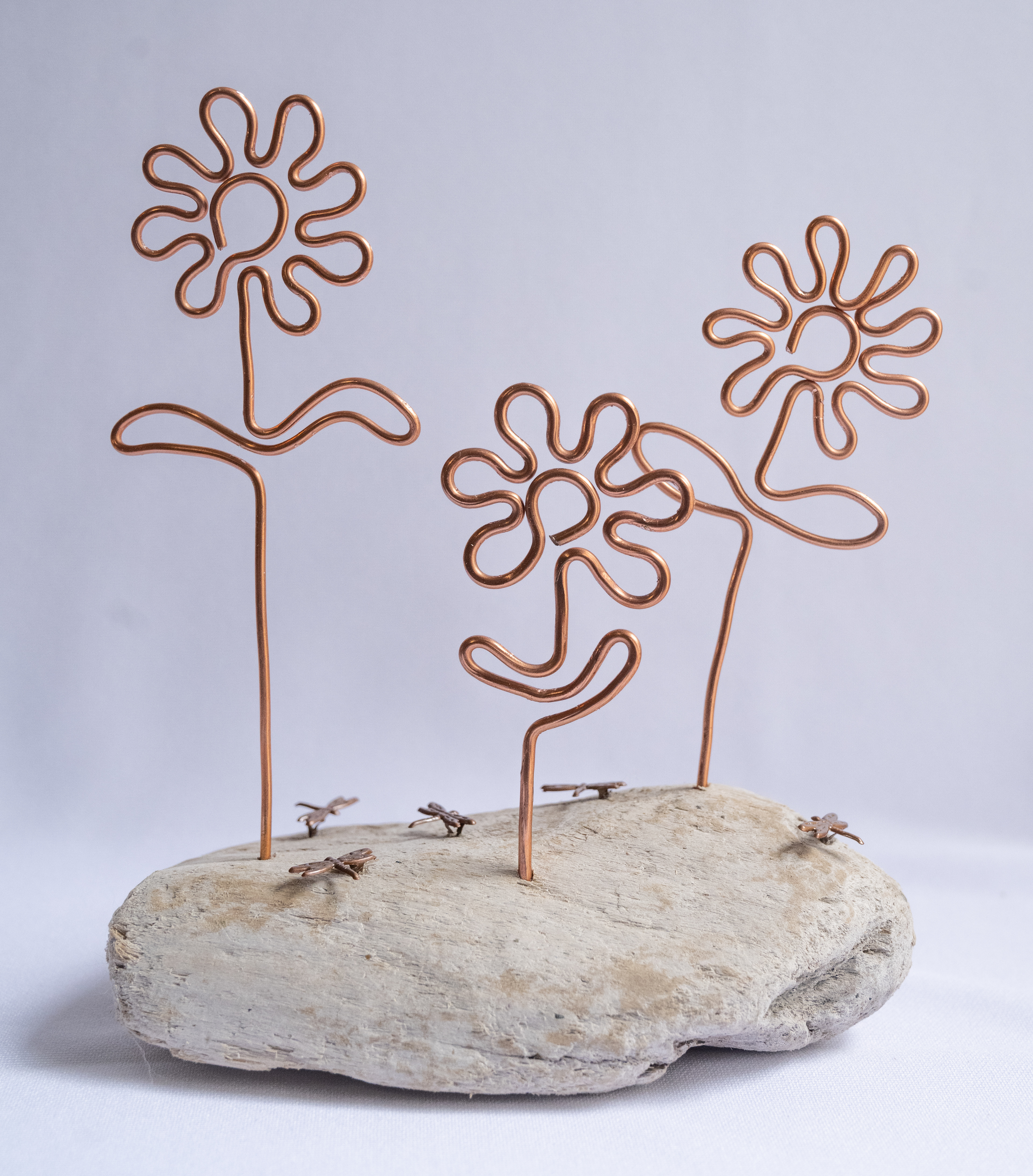 "Love Me", 6w x 7h x 3.25d, copper flowers set in Vancouver Island driftwood, $55
