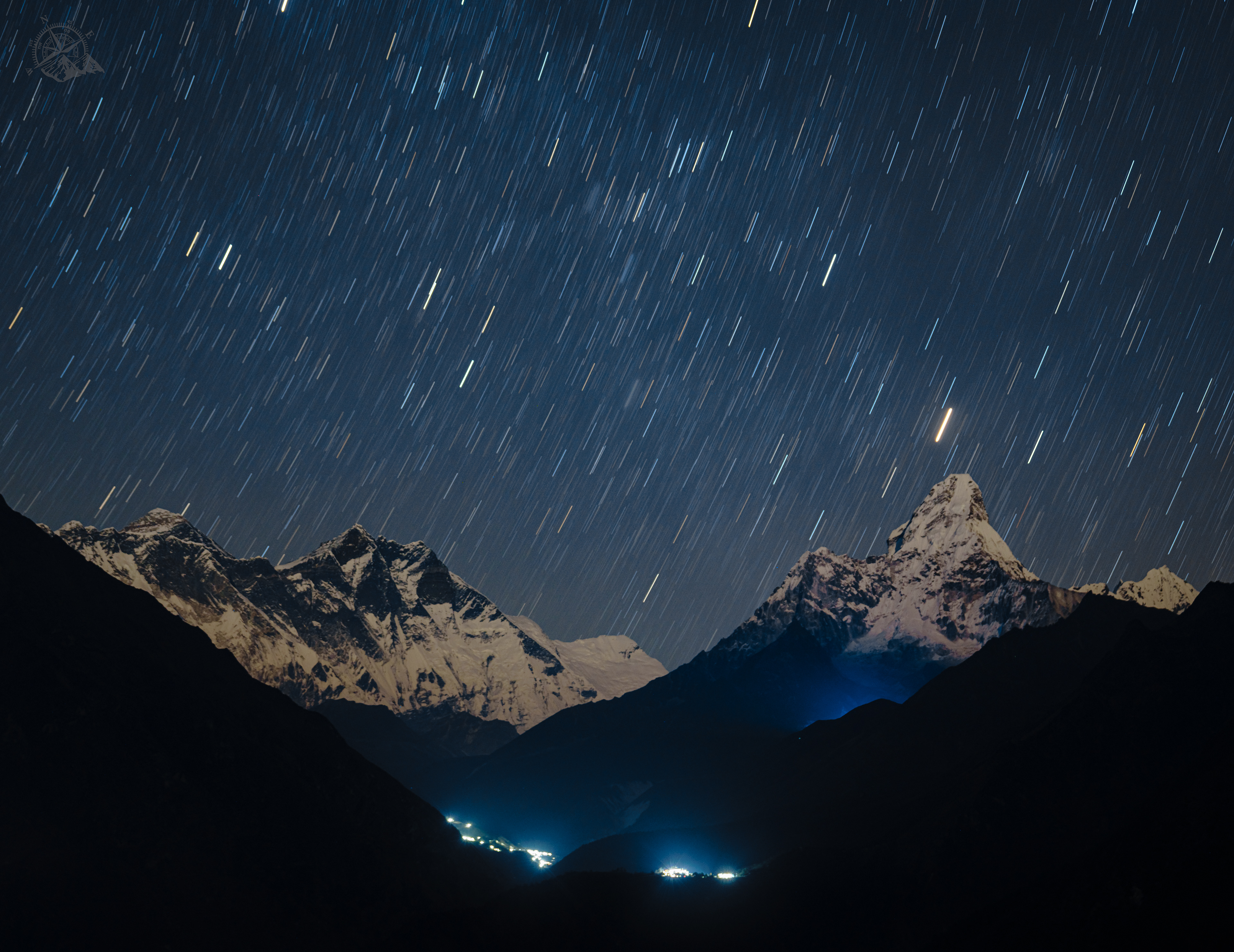 Star trails above Everest, Lhotse, Nuptse and Amadablam