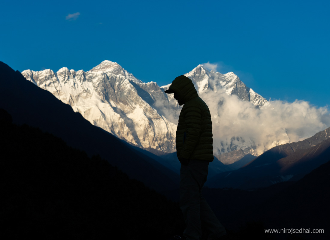 Everest and Amadablam during golden hour